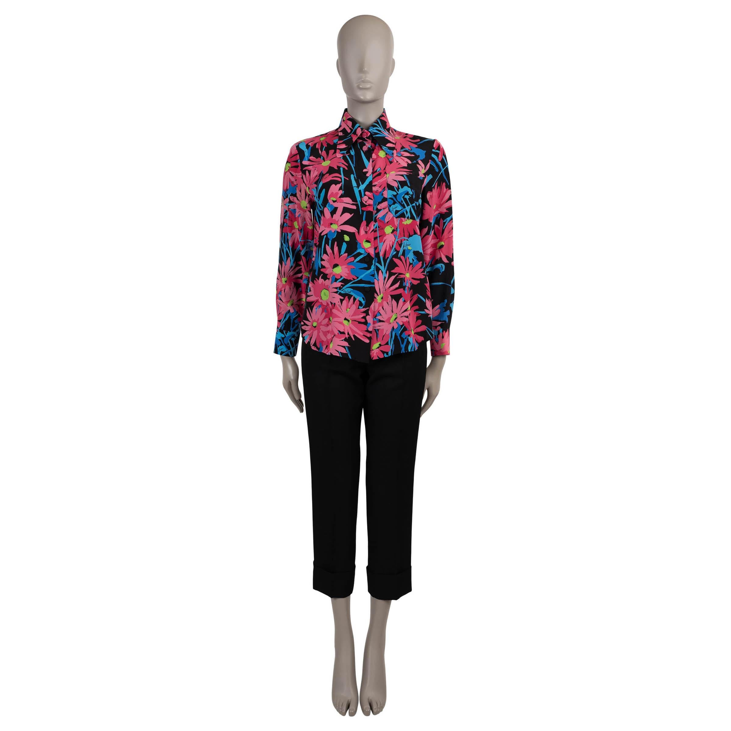 GUCCI x KEN SCOTT blue & pink silk 2021 FLORAL Button-Up Shirt 36 XXS In Excellent Condition For Sale In Zürich, CH