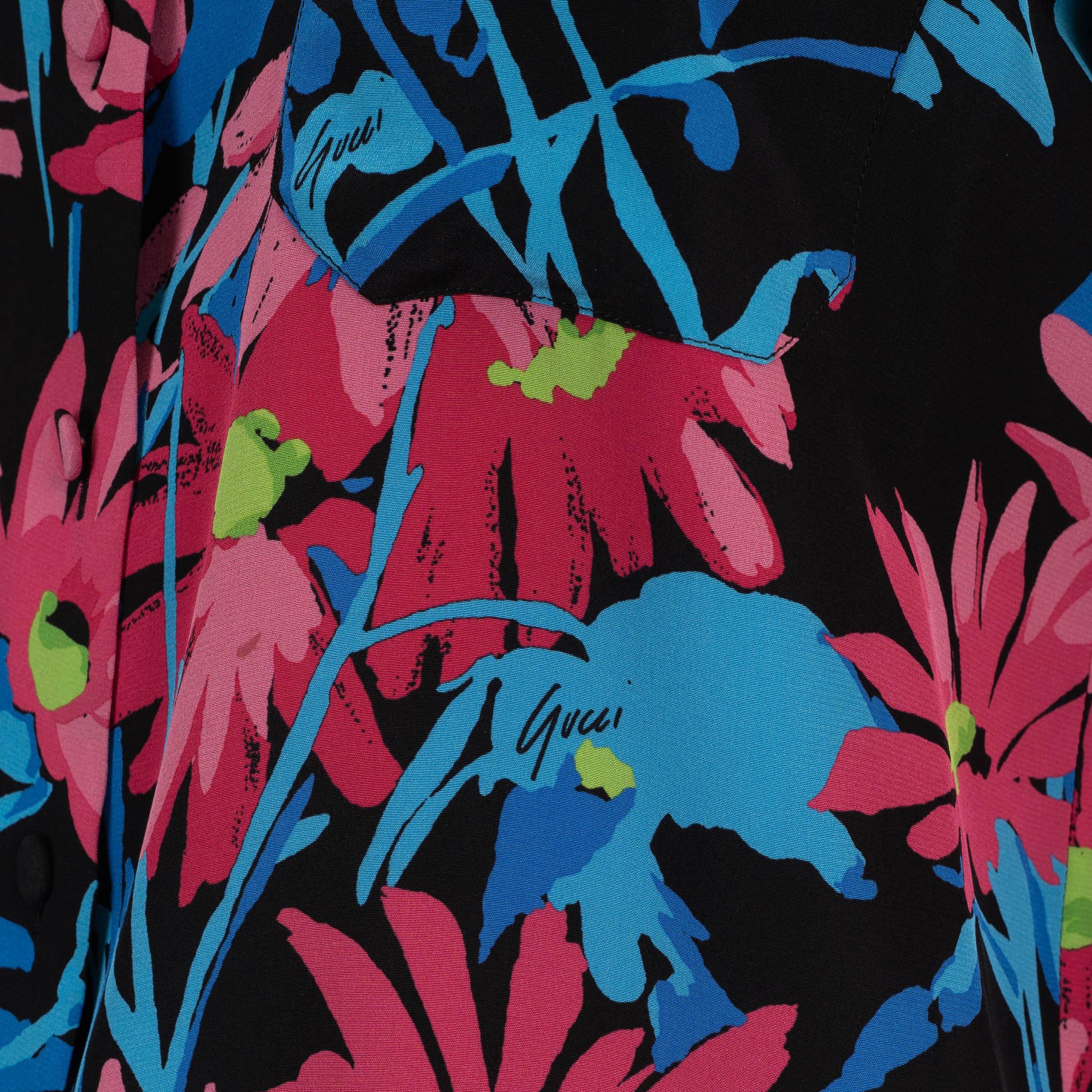 Women's GUCCI x KEN SCOTT blue & pink silk 2021 FLORAL Button-Up Shirt 36 XXS For Sale