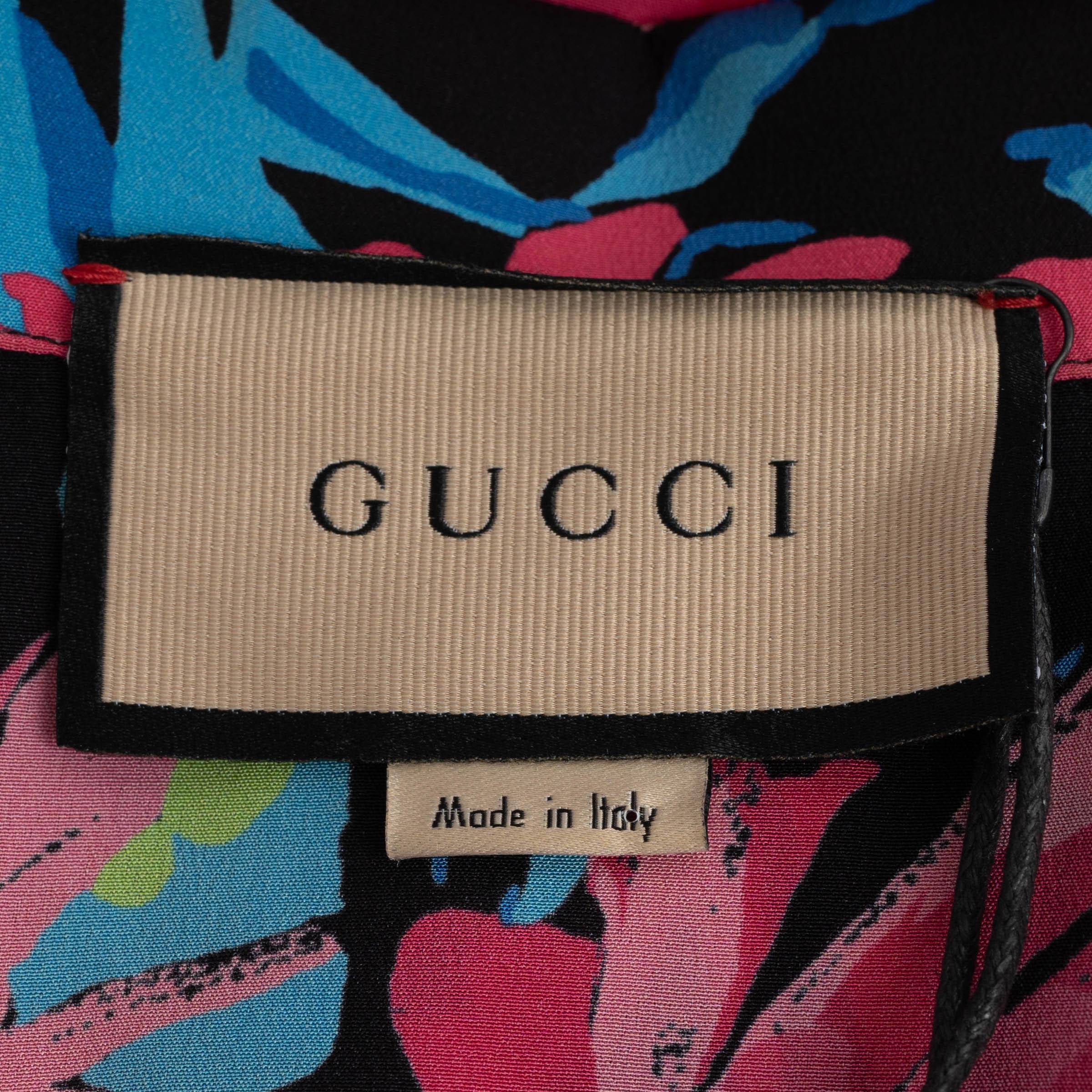 GUCCI x KEN SCOTT blue & pink silk 2021 FLORAL Button-Up Shirt 36 XXS For Sale 2