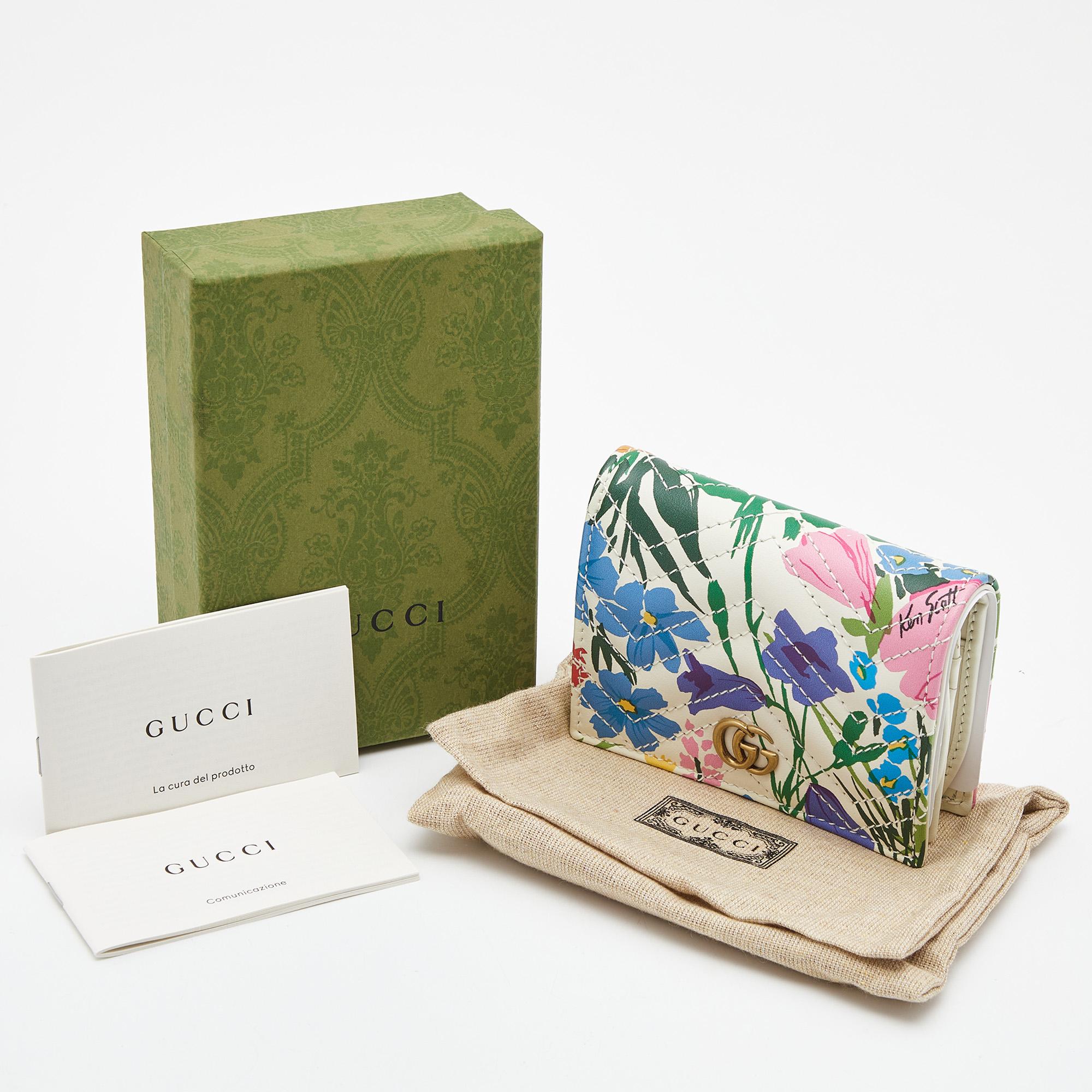 Gucci x Ken Scott Multicolor Floral Print Leather GG Marmont Card Case 6