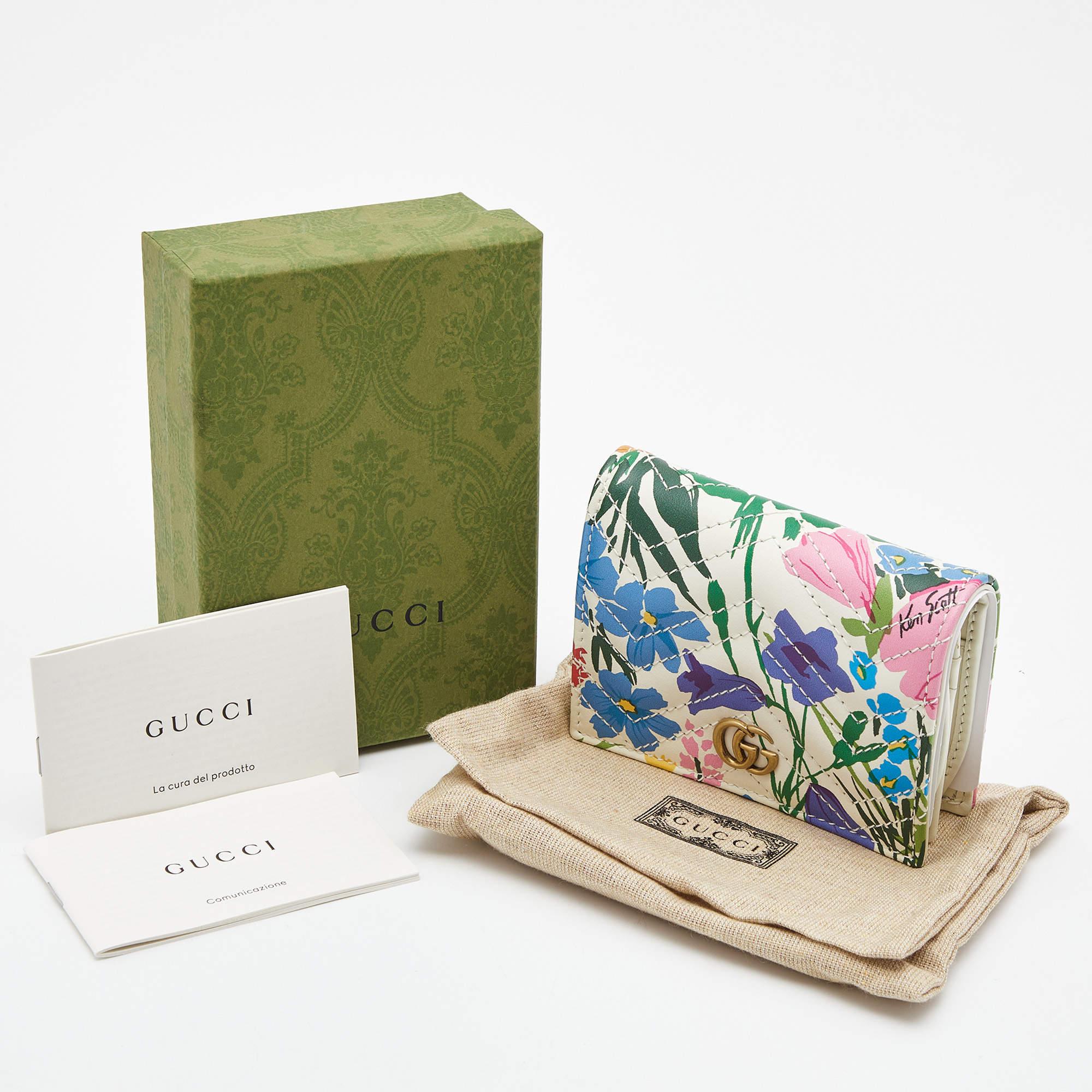 Gucci x Ken Scott Multicolor Floral Print Leather GG Marmont Card Case For Sale 7