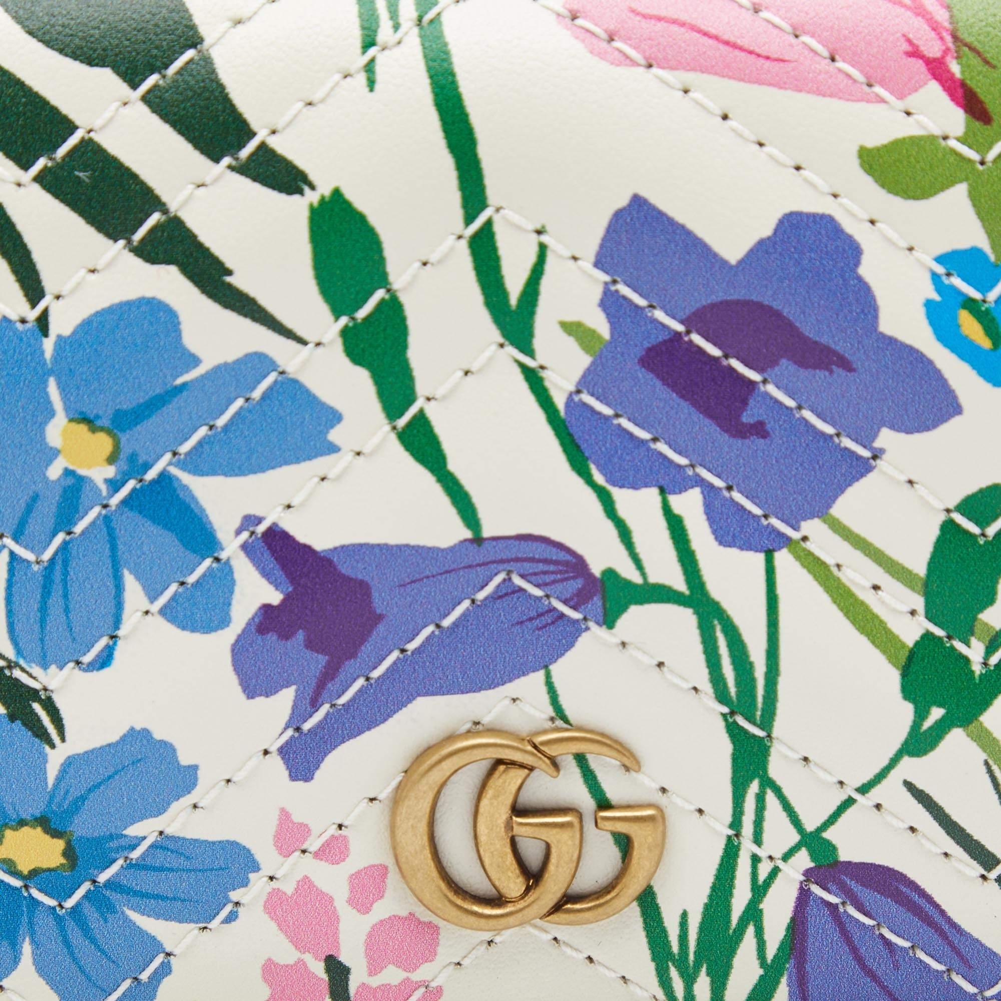 Women's Gucci x Ken Scott Multicolor Floral Print Leather GG Marmont Card Case For Sale
