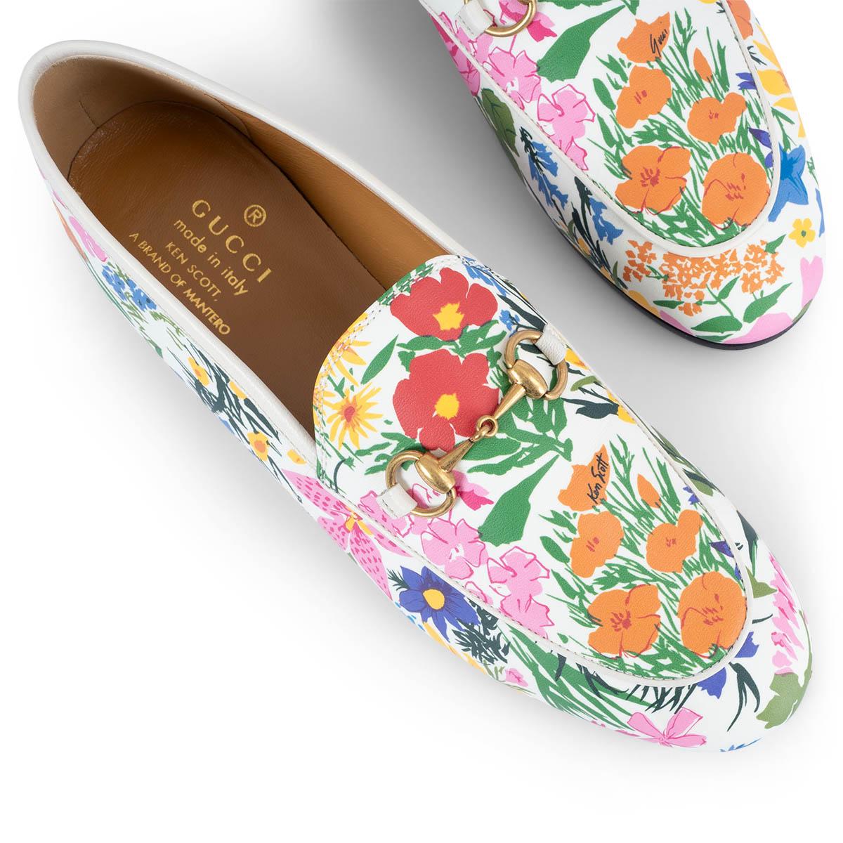 GUCCI x KEN SCOTT white & multi FLORAL JORDAAN Loafers Shoes 37 In New Condition For Sale In Zürich, CH