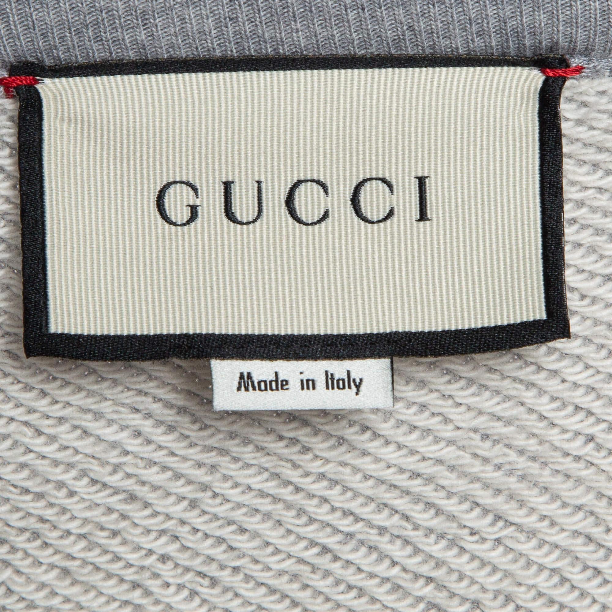 Gucci x LA Grey Cotton Knit Patch Detail Sweatshirt XL In Good Condition In Dubai, Al Qouz 2