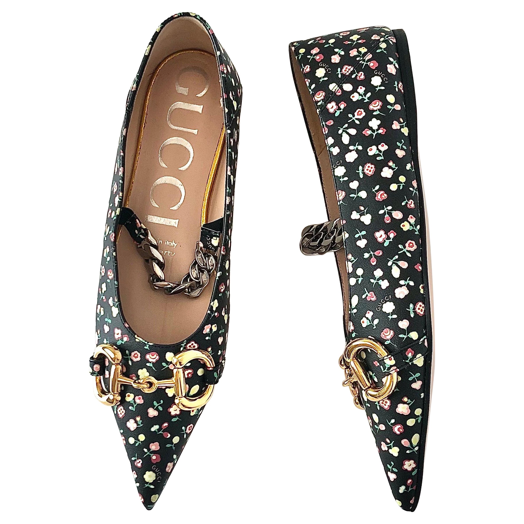 Gucci x Liberty Floral Horsebit Maryjane Pointed Toe Ballet Flats 36.5