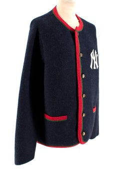 Gucci X NY Yankees Blue Wool Web Cardigan - Size XL