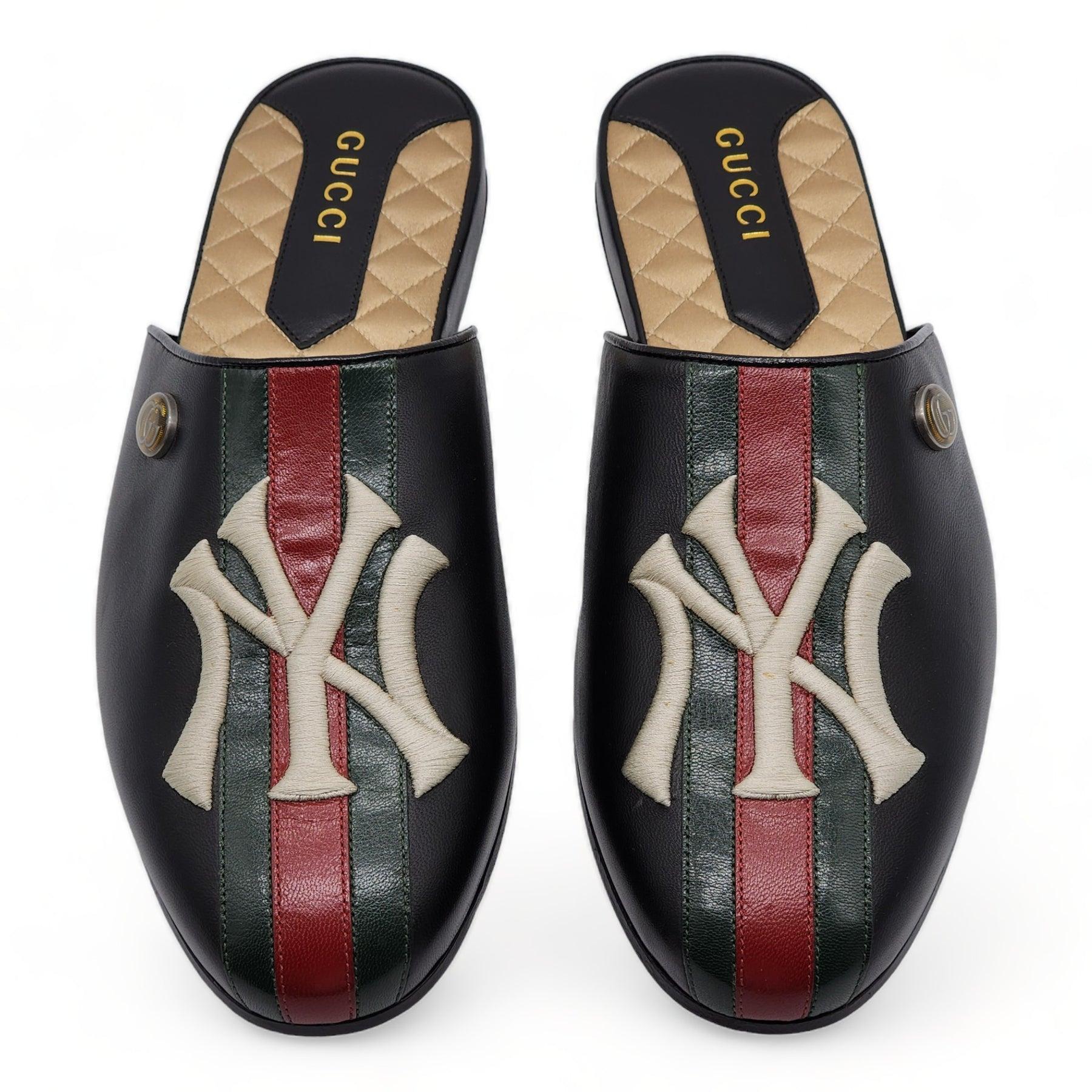 Black Gucci x NY Yankees Leather Loafers For Sale