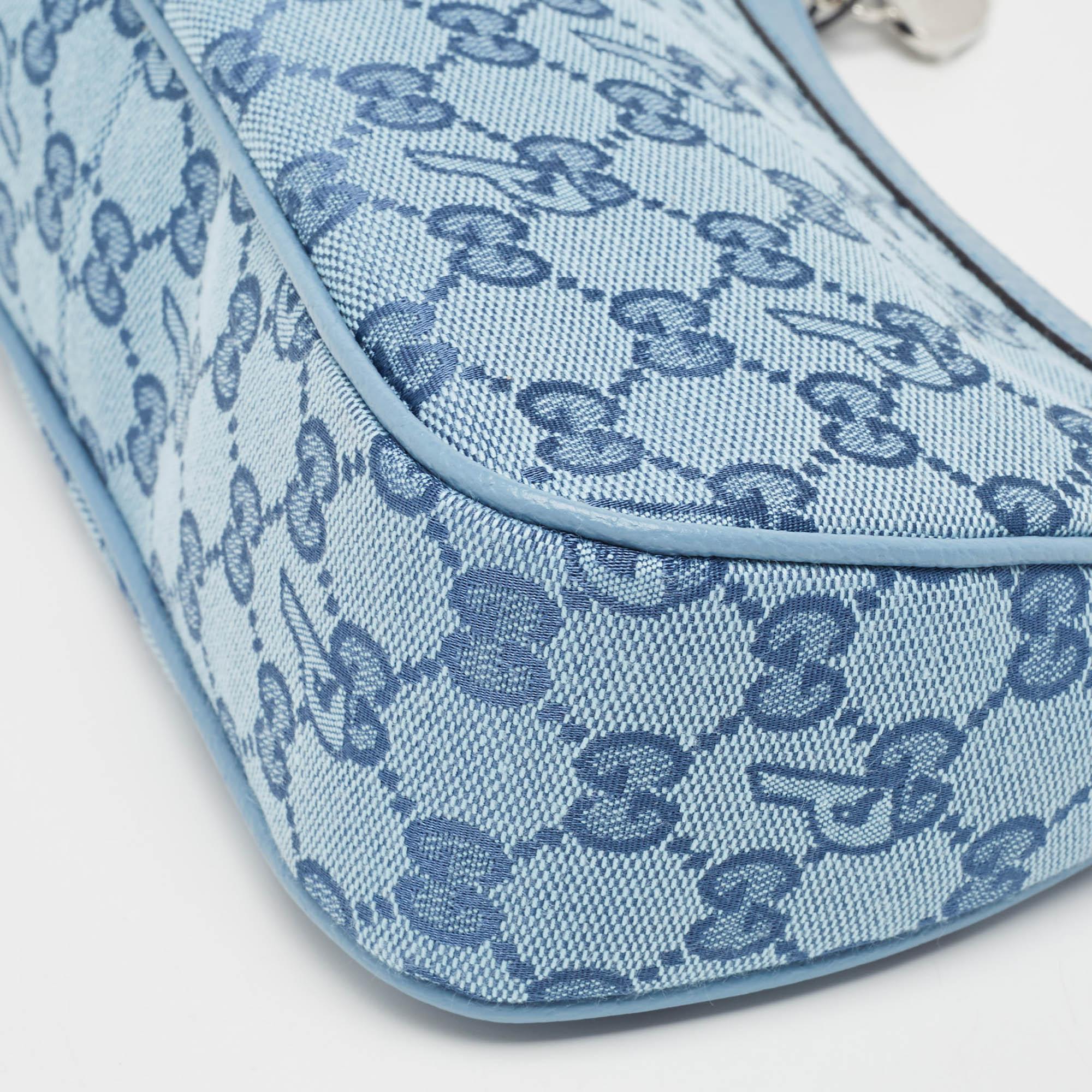 Gucci x Palace Blue GG-P Canvas Half-Moon Mini Bag In New Condition For Sale In Dubai, Al Qouz 2