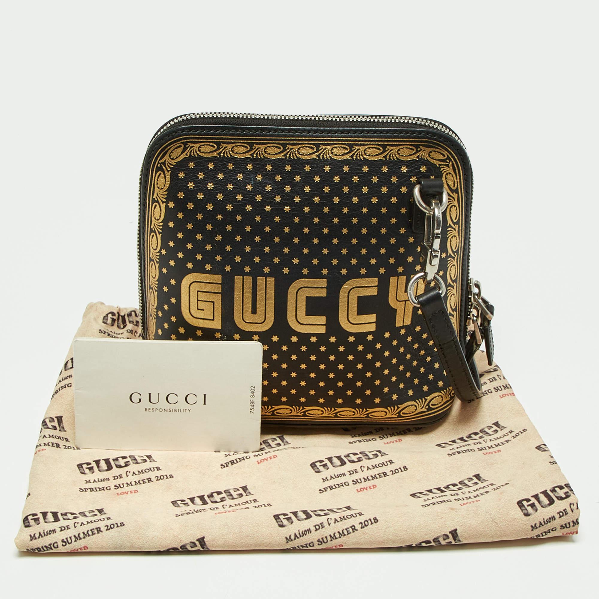 Gucci X Sega Black/Gold Leather Mini GUCCY Star Dome Crossbody Bag 6