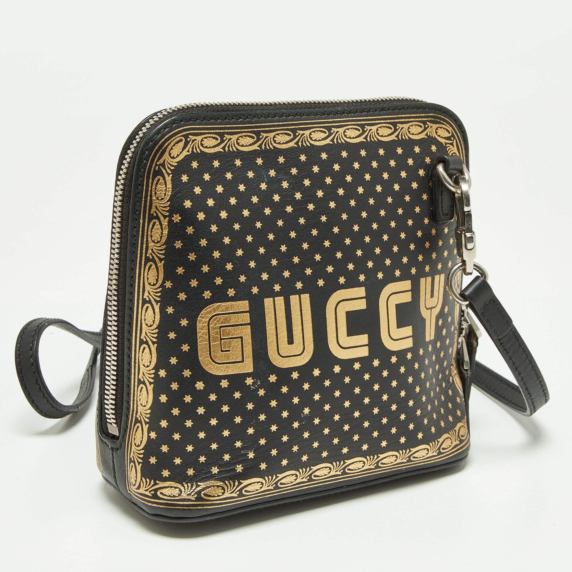 Women's Gucci X Sega Black/Gold Leather Mini GUCCY Star Dome Crossbody Bag