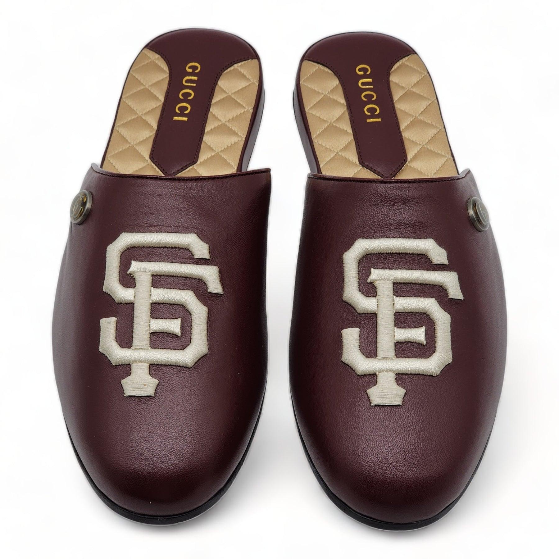 Brown Gucci x SF Giants Leather Loafers For Sale