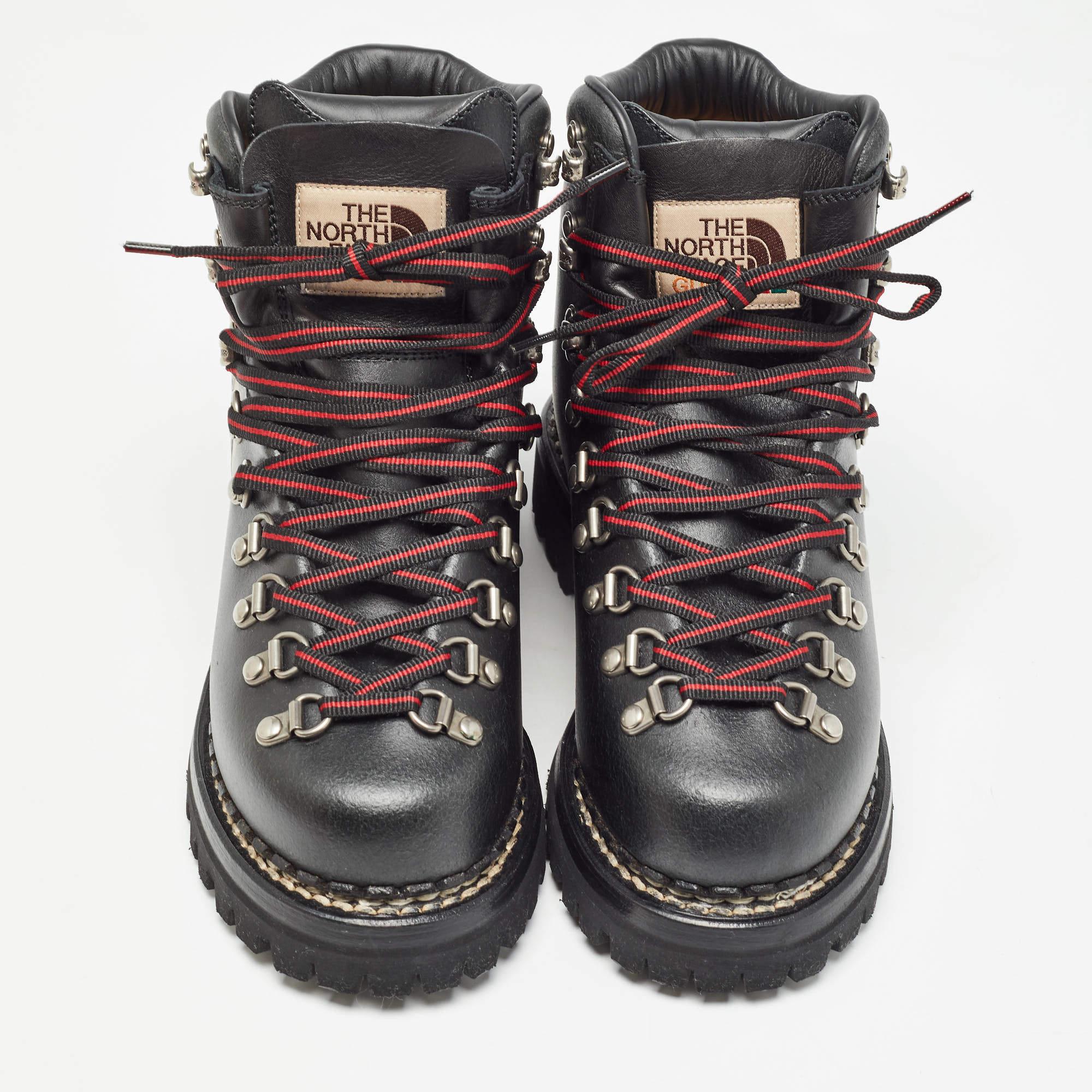 Noir Bottes de randonnée en cuir noir Gucci x The North Face Taille 36