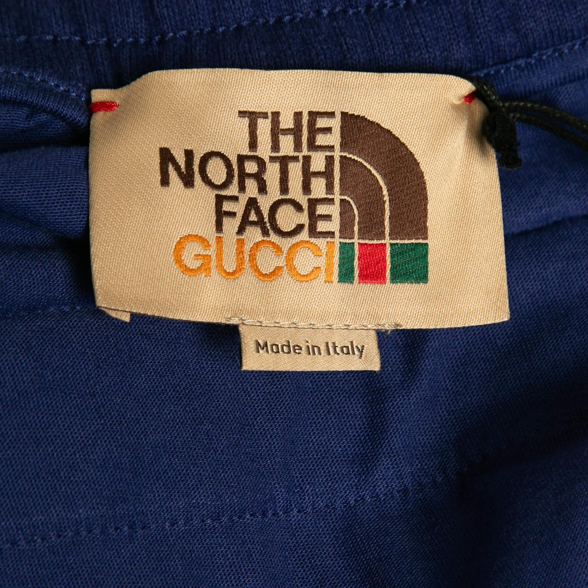 Gucci X The North Face - Pantalon de survêtement bleu en tricot de coton et nylon M Excellent état - En vente à Dubai, Al Qouz 2