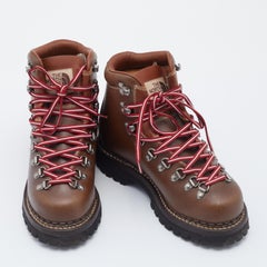 Gucci X The North Face Brown Leather Printed Hiking Ankle Boots Size 36.5