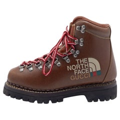 Gucci X The North Face - Bottines de randonnée imprimées en cuir marron, taille 36,5