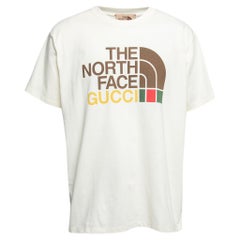 Gucci x The North Face Cremefarbenes T-Shirt aus bedruckter Baumwolle in Übergröße mit Logo S