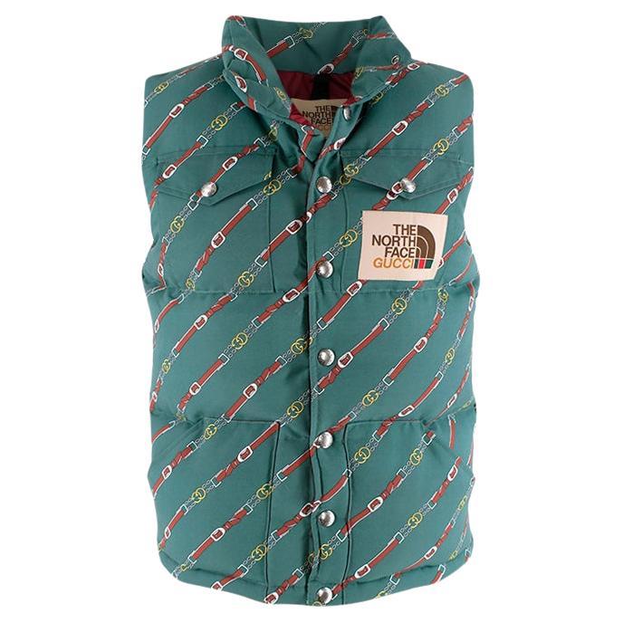 Gucci x The North Face Green Chain Print Padded Gilet XS For Sale