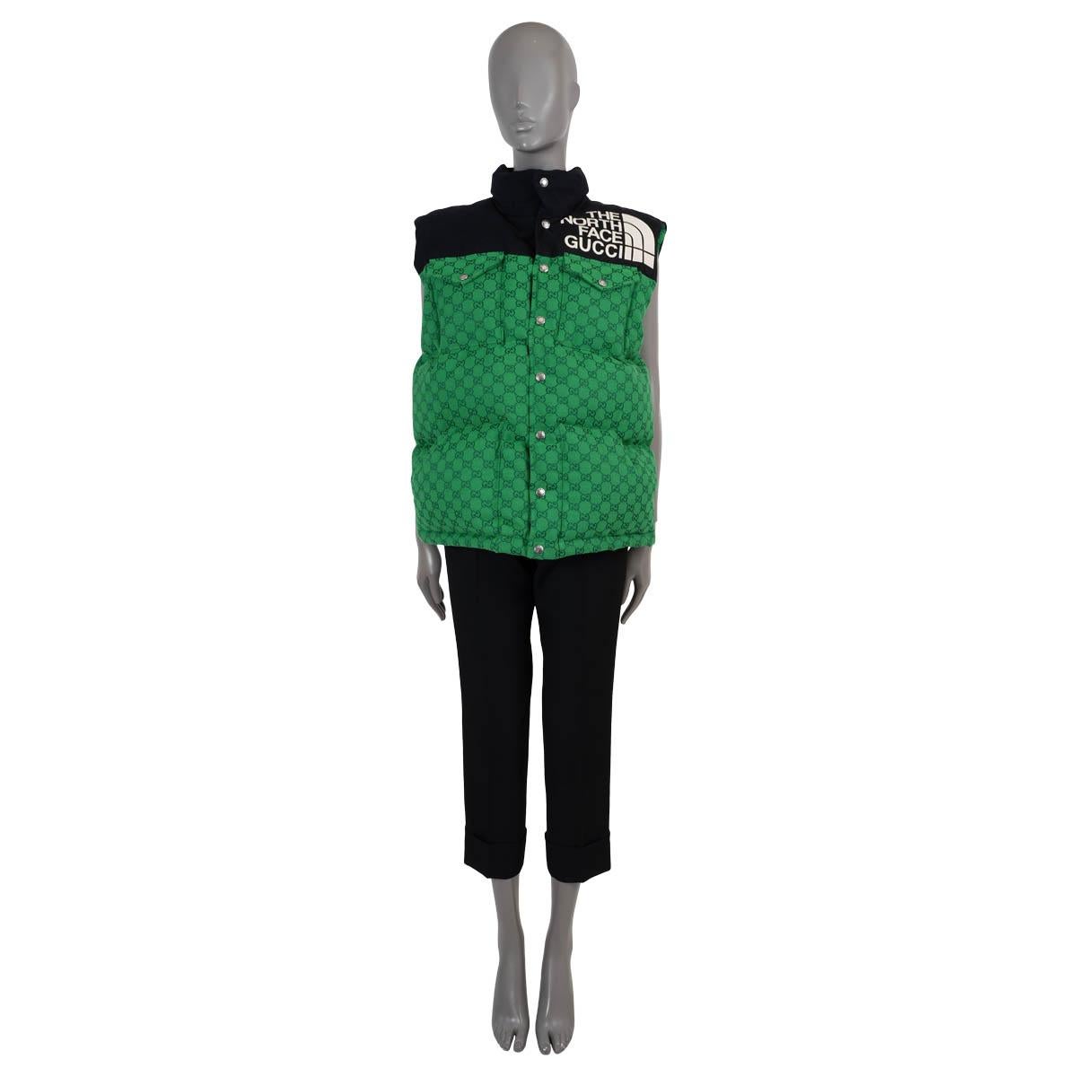 Women's GUCCI x THE NORTH FACE green GG MONOGRAM PUFFER Vest Jacket S For Sale