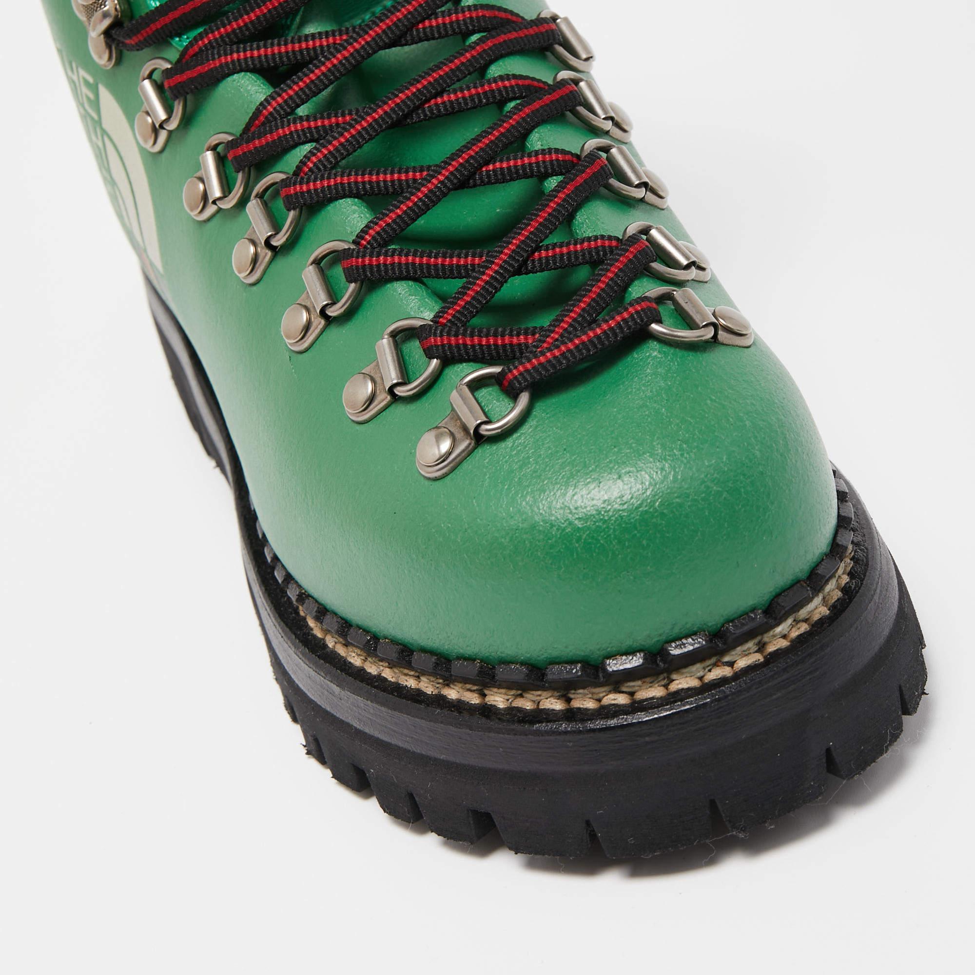 Gucci X The North Face Green Leather Lace-up Boots Size 38 2