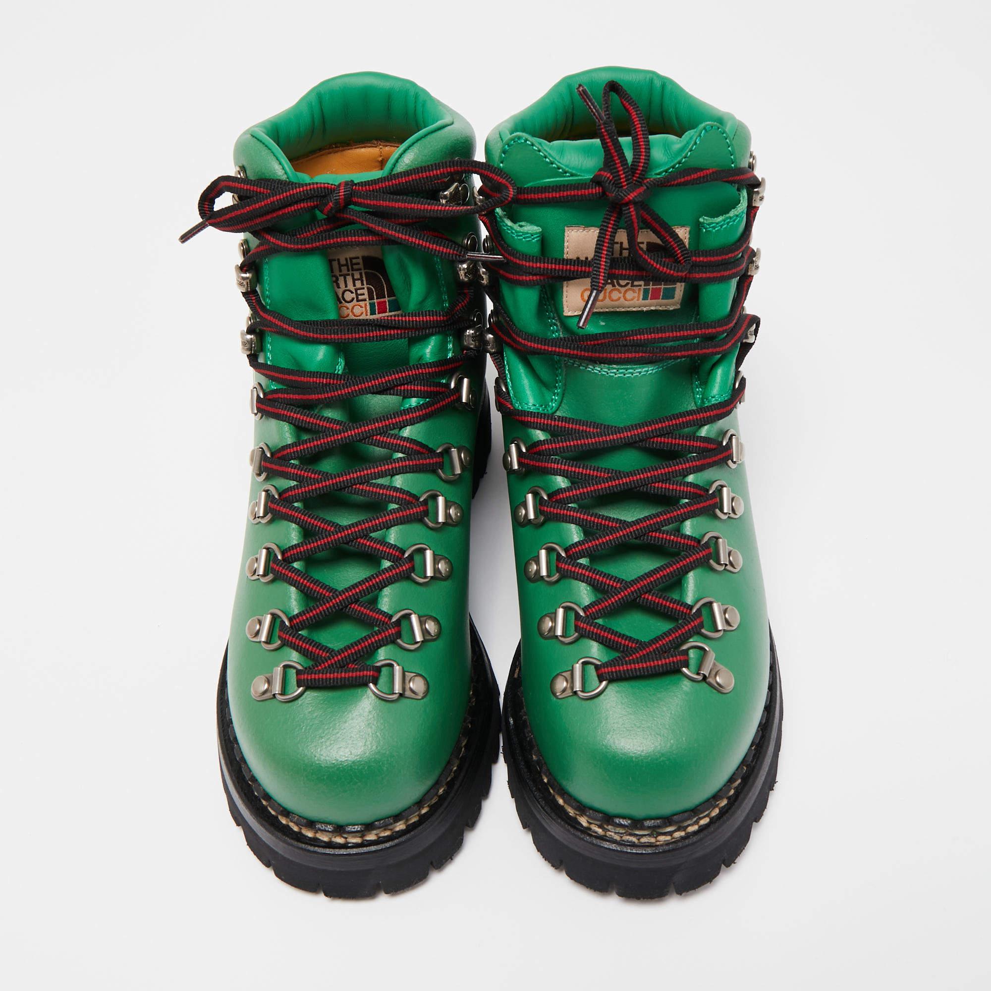 Gucci X The North Face Green Leather Lace-up Boots Size 38 3