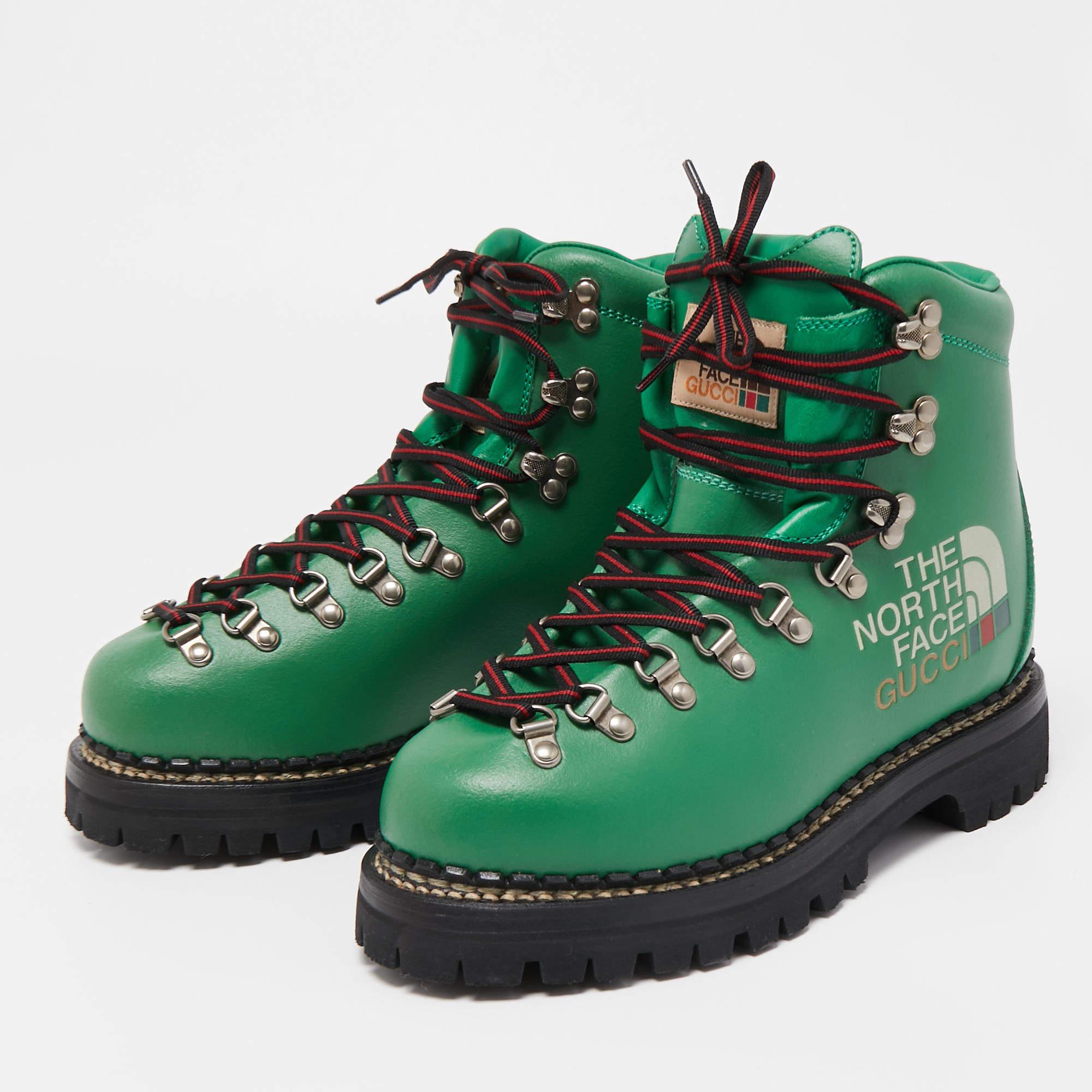 Gucci X The North Face Green Leather Lace-up Boots Size 38 4