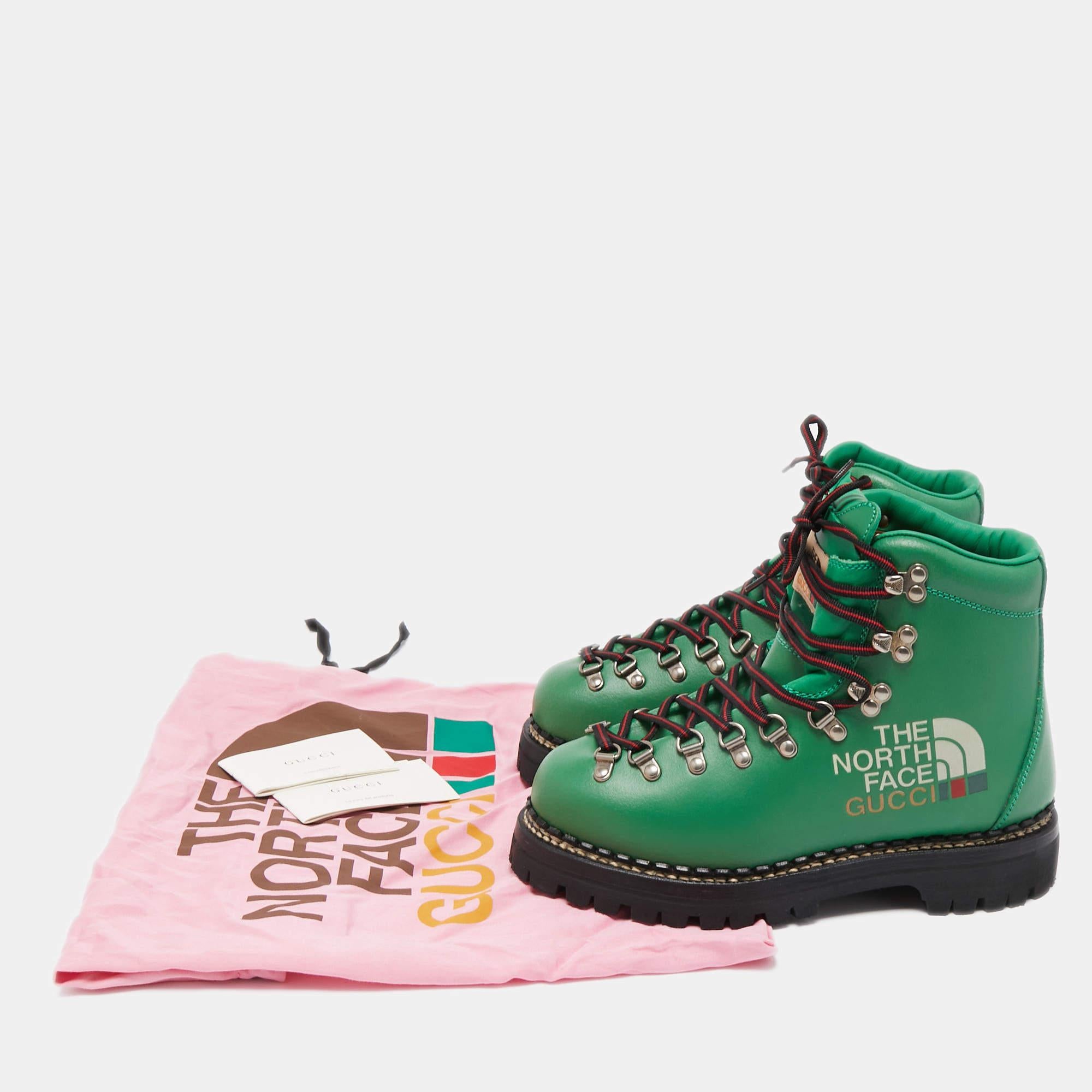 Gucci X The North Face Green Leather Lace-up Boots Size 38 5