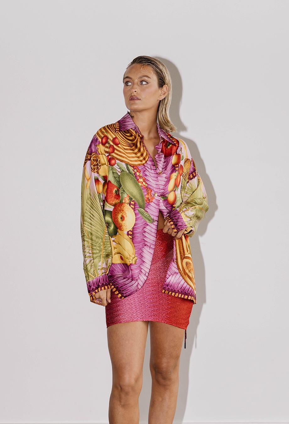 Marrone Gucci x Tom Ford 1994 Camicia Vintage alla Frutta