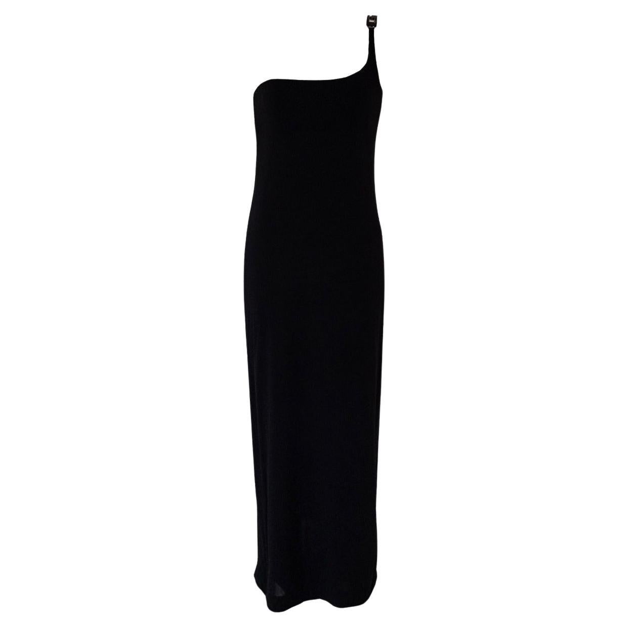 Gucci x Tom Ford 1998 G Crystal One Shoulder Dress Abito nero con etichette Sz IT40
