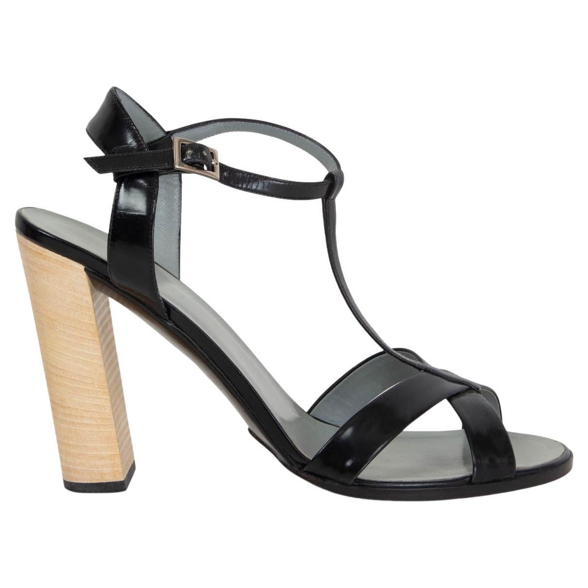 GUCCI x TOM FORD black leather BLOCK HEEL Sandals Shoes 40.5
