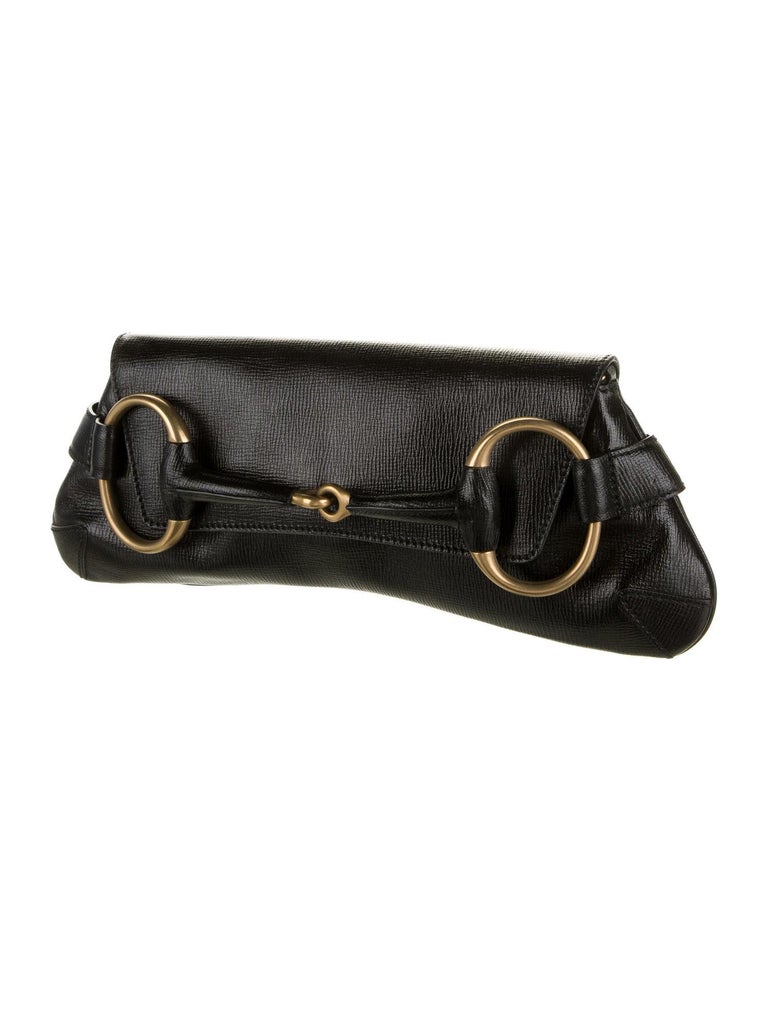 Gucci x Tom Ford Black Leather Gold Horsebit Chain Clutch Shoulder Flap Bag In Excellent Condition For Sale In Chicago, IL