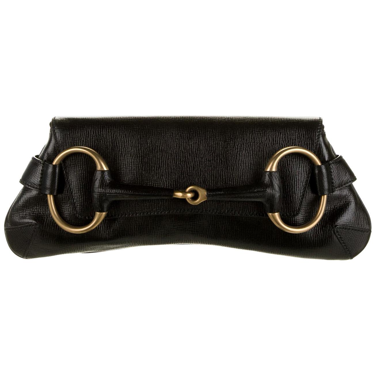 Gucci x Tom Ford Black Leather Gold Horsebit Chain Clutch Shoulder Flap Bag  For Sale at 1stDibs | gucci x tom ford bag, tom ford gold clutch, black  gucci clutch with gold