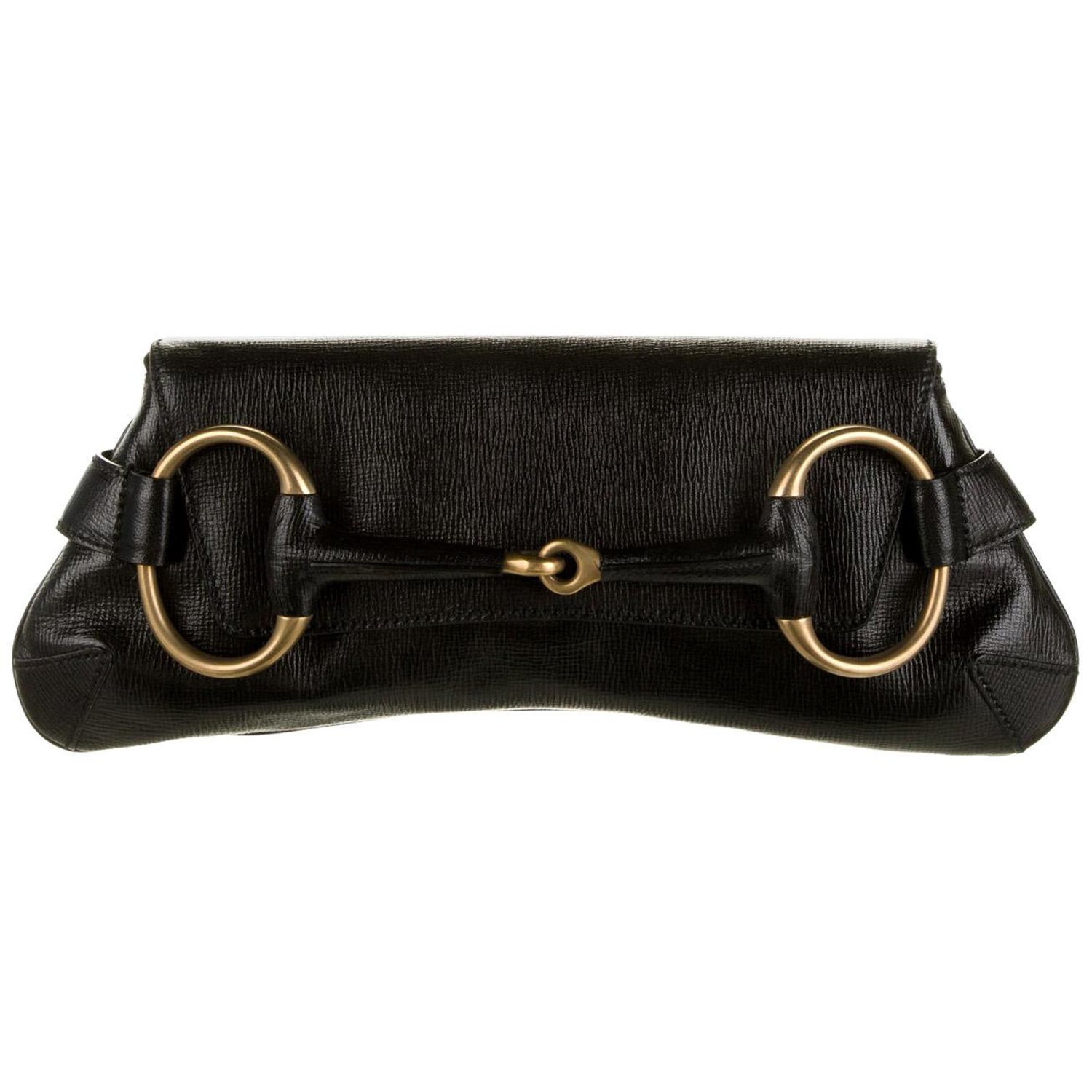 Gucci x Tom Ford Black Leather Gold Horsebit Chain Clutch Shoulder Flap Bag  For Sale at 1stDibs