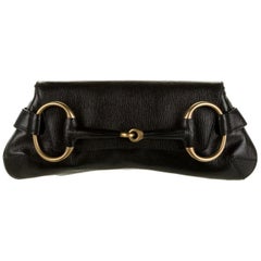 Gucci x Tom Ford Black Leather Gold Horsebit Chain Clutch Shoulder Flap Bag