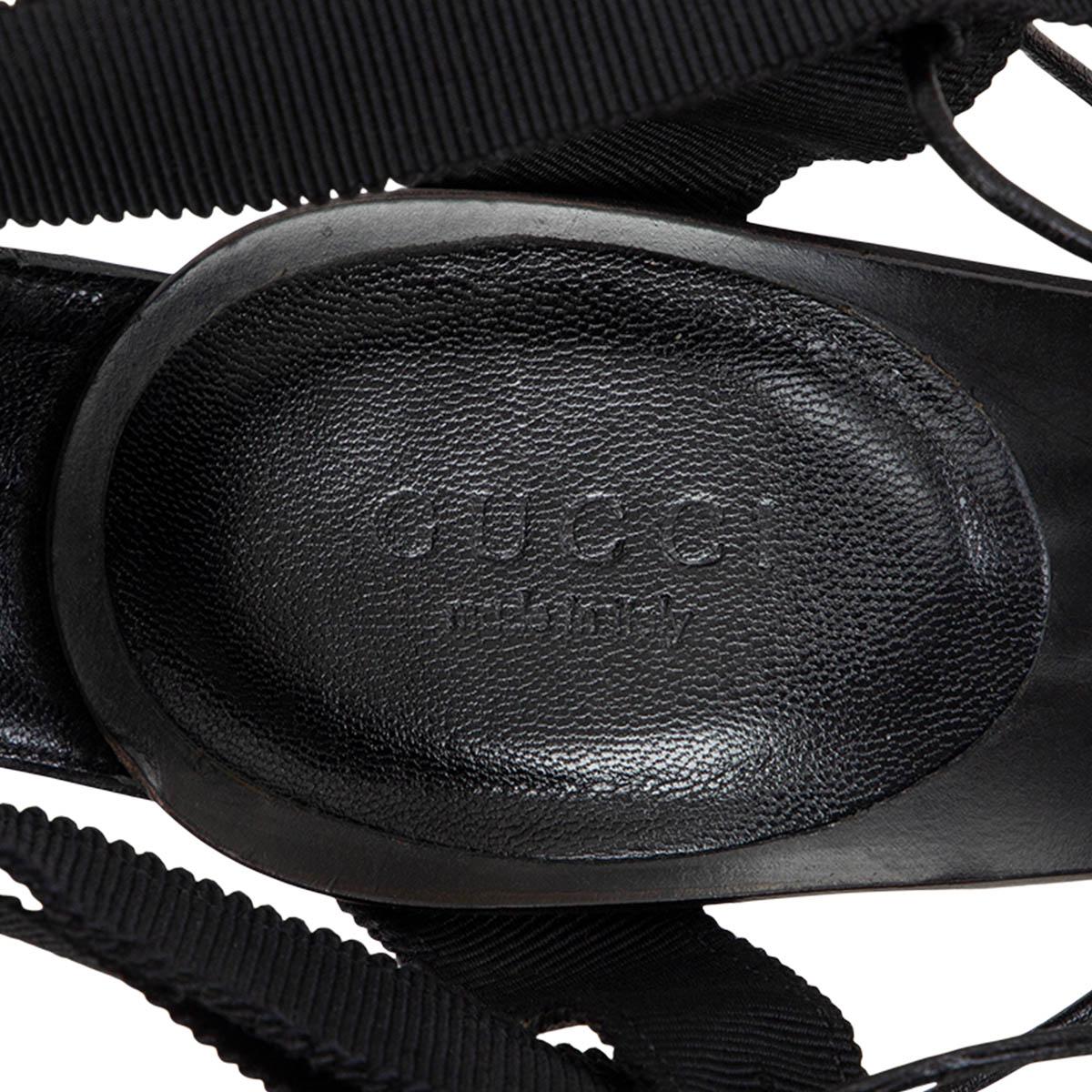 Black GUCCI x TOM FORD black leather & grosgrain Ankle Strap Sandals Shoes 38 C