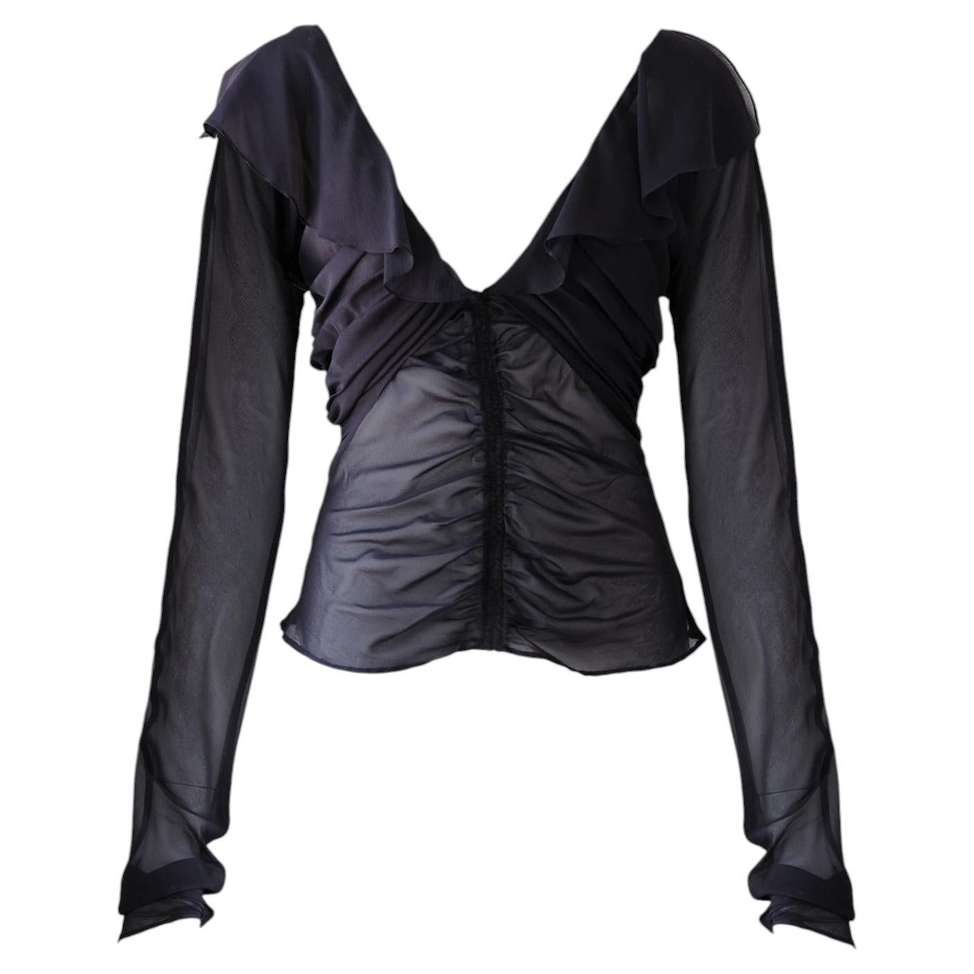 トップス RARE F/W 1999 Gucci by Tom Ford Blouse F/W 1999 Gucci Tom Ford Sheer Top – villa amour vintage