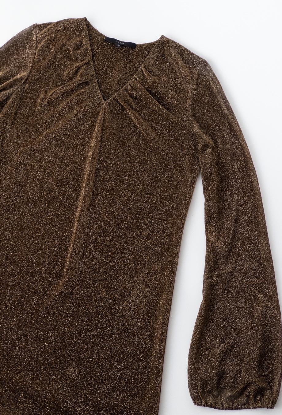 Gucci x Tom Ford Fall 2000 RUNWAY Gold Lame MINI Dress In Excellent Condition For Sale In Melbourne, VIC