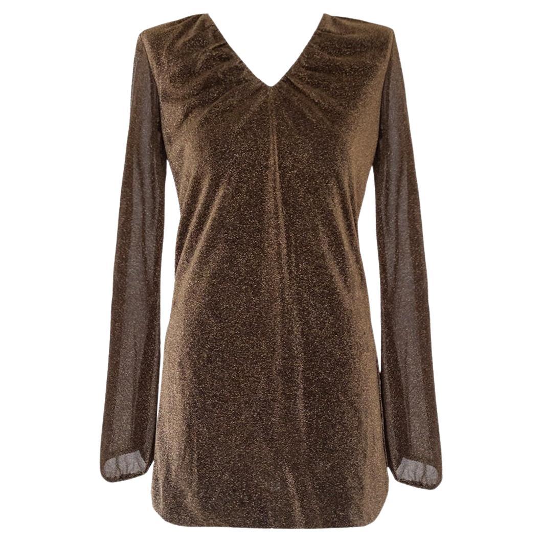 Gucci x Tom Ford Fall 2000 RUNWAY Gold Lame MINI Dress For Sale