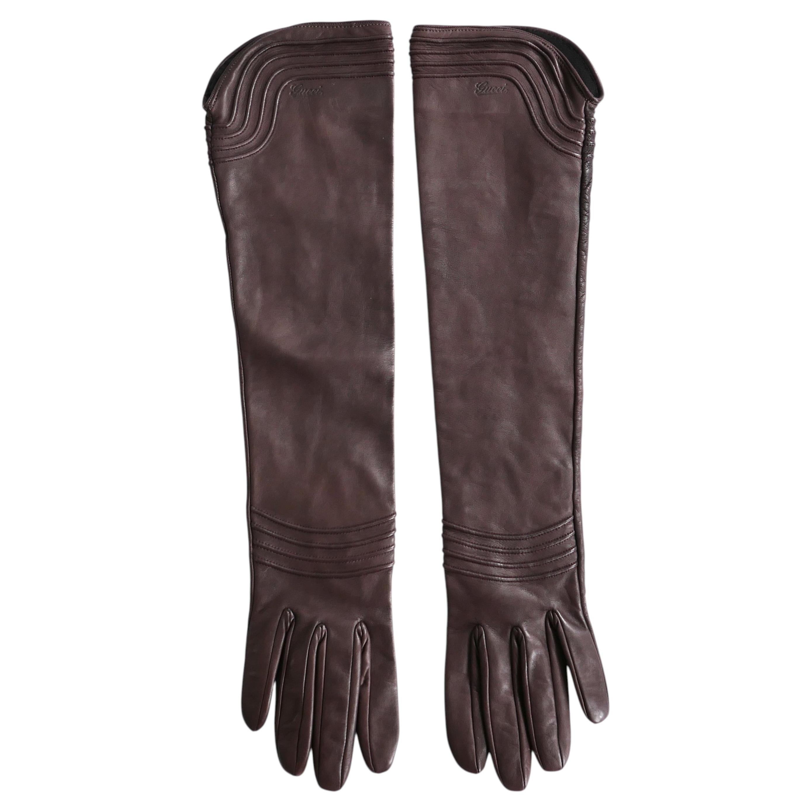 Guantes de ópera de piel marrón Gucci x Tom Ford Otoño 2003, talla 7,5, nuevos