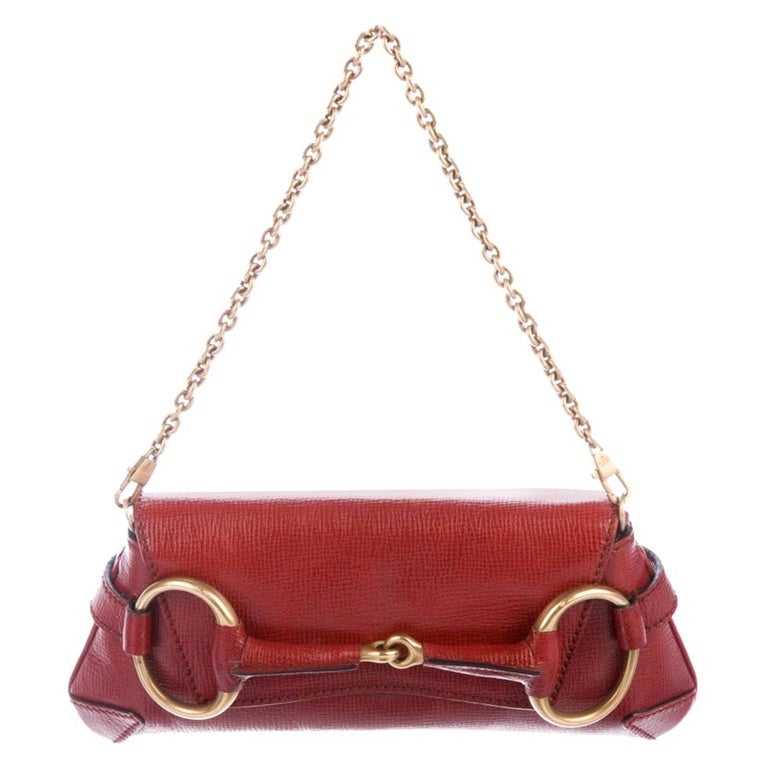 Gucci x Tom Ford Red Leather Rose Gold Horsebit Chain Clutch Shoulder Flap  Bag For Sale at 1stDibs