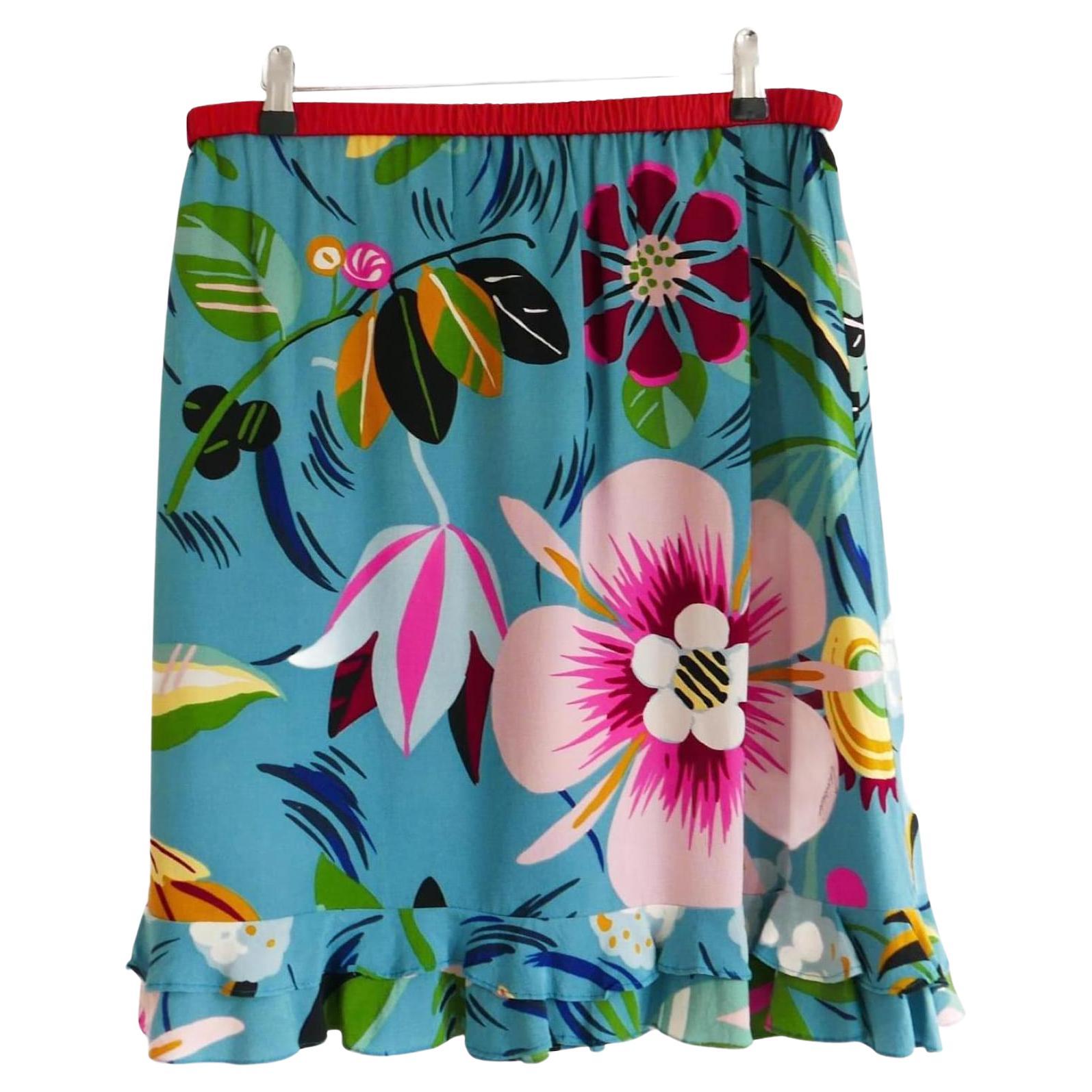 Gucci x Tom Ford SS99 Exotic Floral Silk & Leather Skirt For Sale
