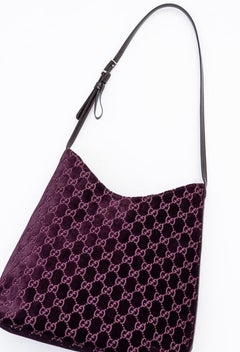 Gucci x Tom Ford Vintage 1997 GG Monogram Velvet Bag in Plum