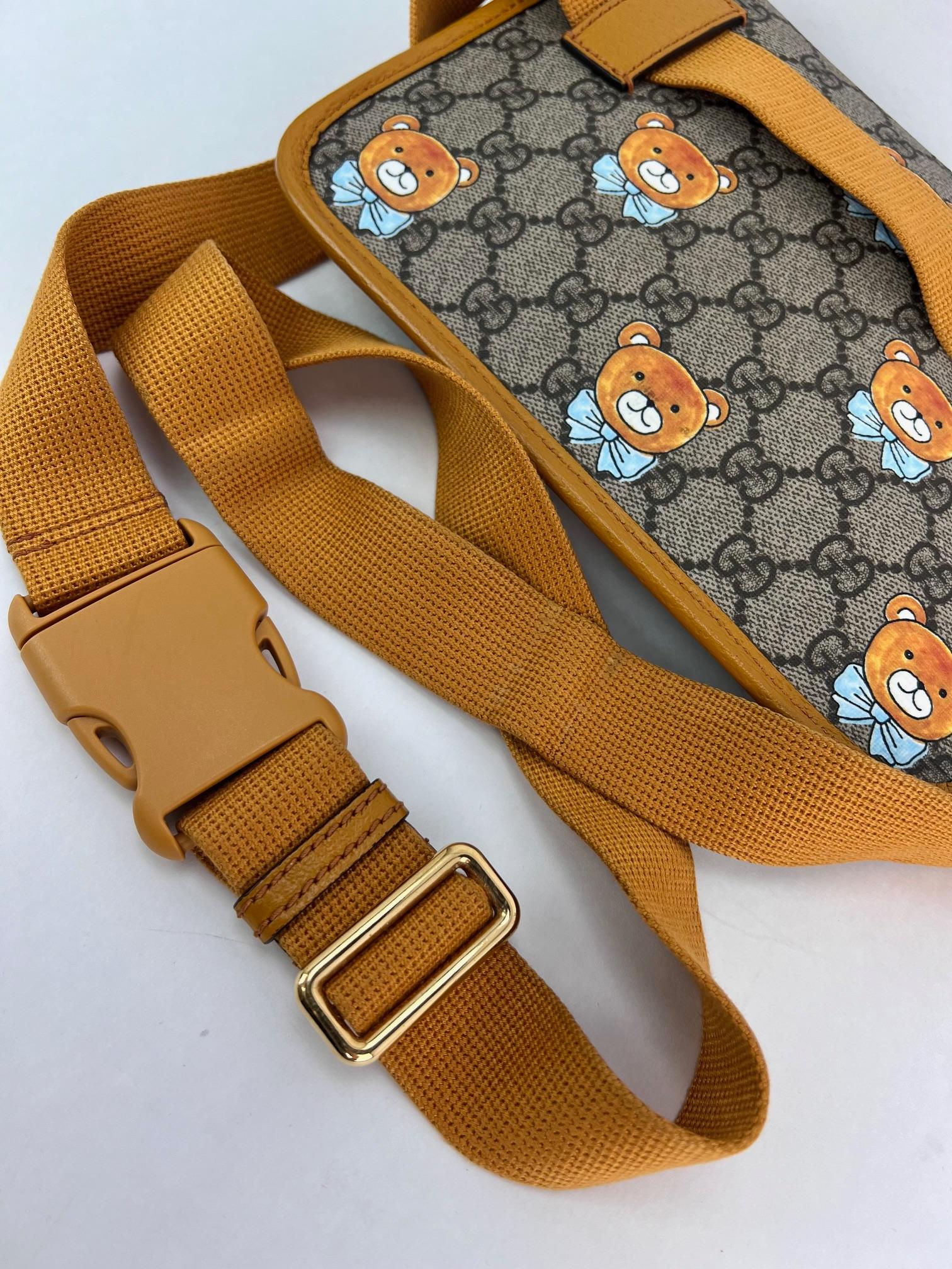 Gucci XKai GG Supreme Slim Vintage Sun Oil Bear Belt Sling Bag For Sale 5