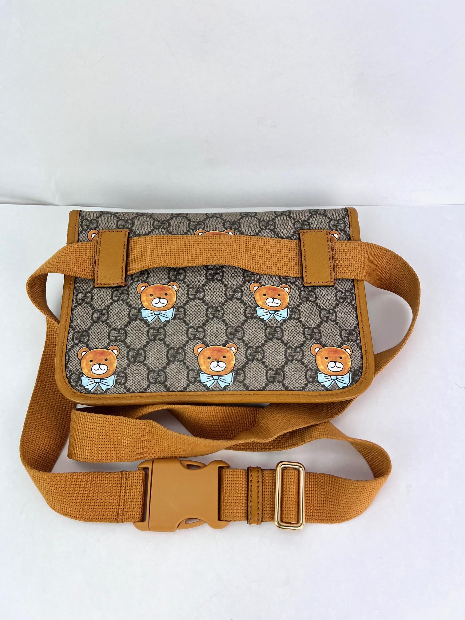 Gucci XKai GG Supreme Slim Vintage Sun Oil Bear Belt Sling Bag For Sale 6