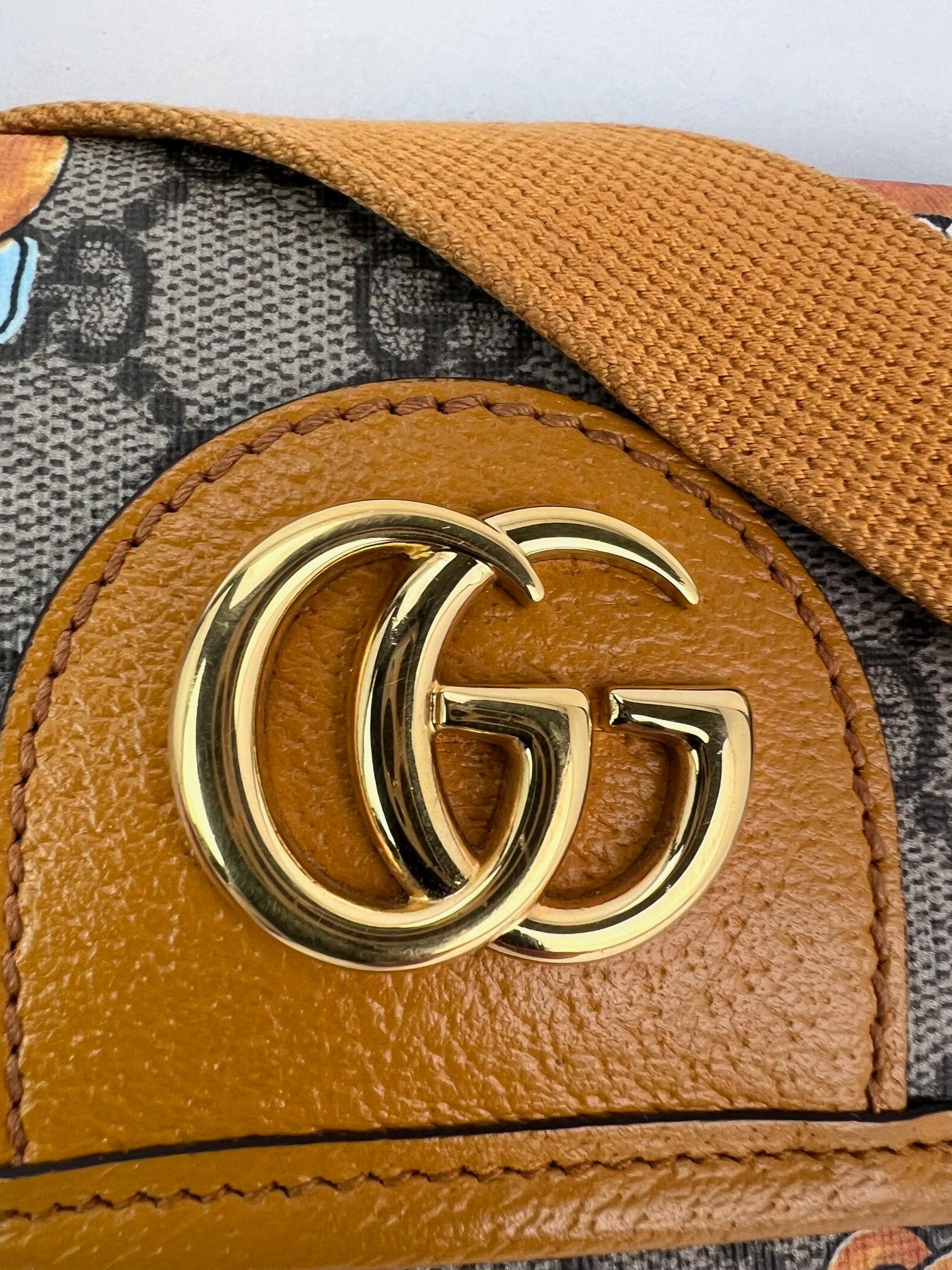 Gucci XKai GG Supreme Slim Vintage Sun Oil Bear Belt Sling Bag For Sale 7