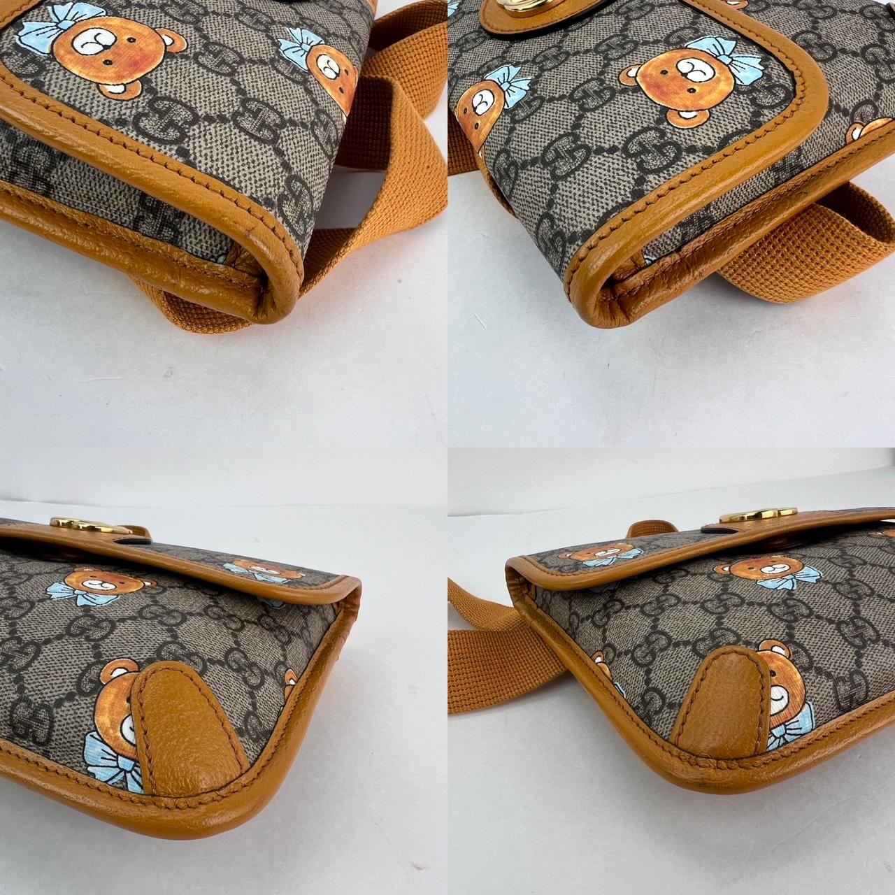 Gucci XKai GG Supreme Slim Vintage Sun Oil Bear Belt Sling Bag In Excellent Condition For Sale In Freehold, NJ