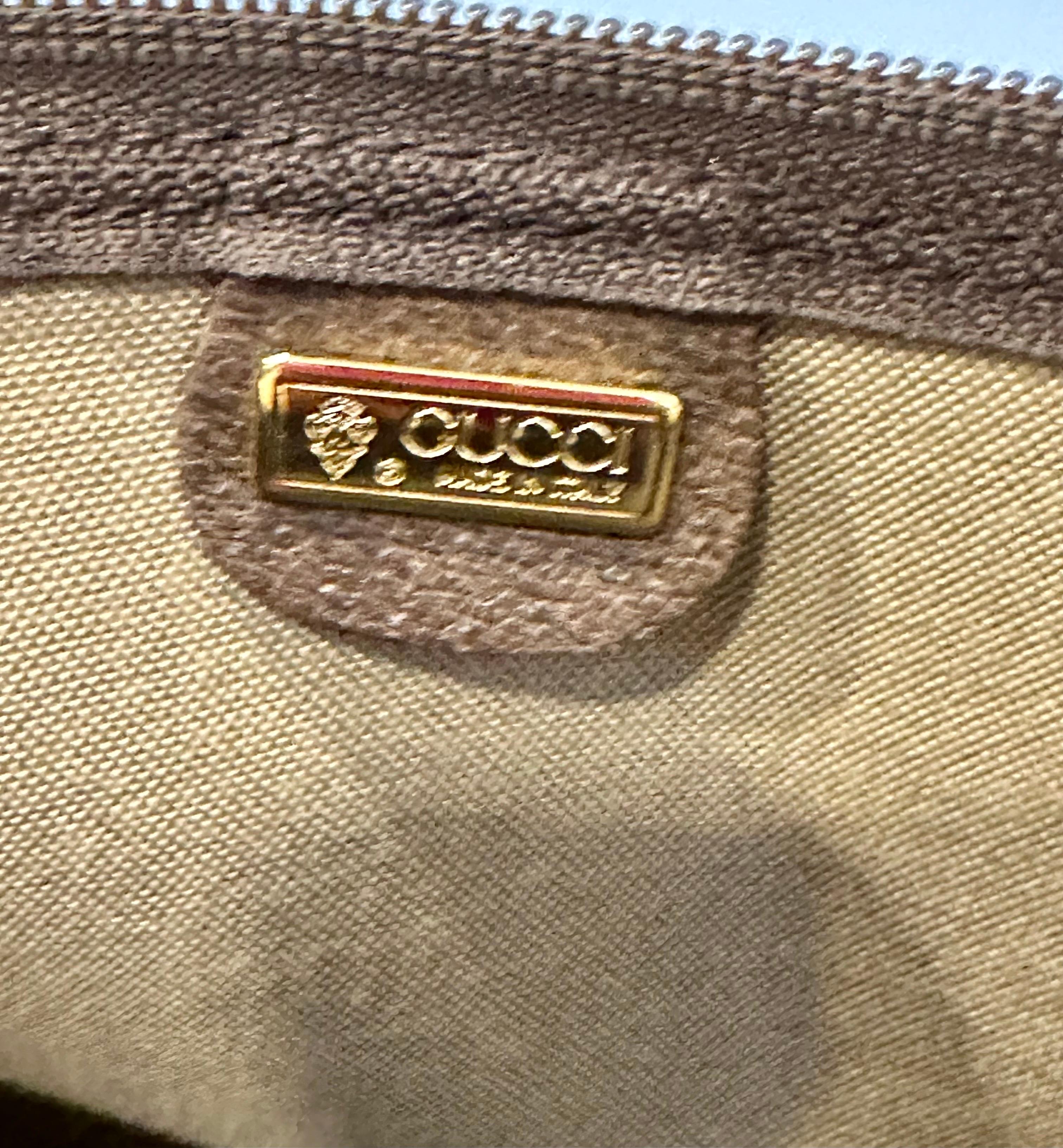 Gucci XL Vintage Tan Monogram Canvas Tote Shoulder Bag Striped Handles Travel bg 5