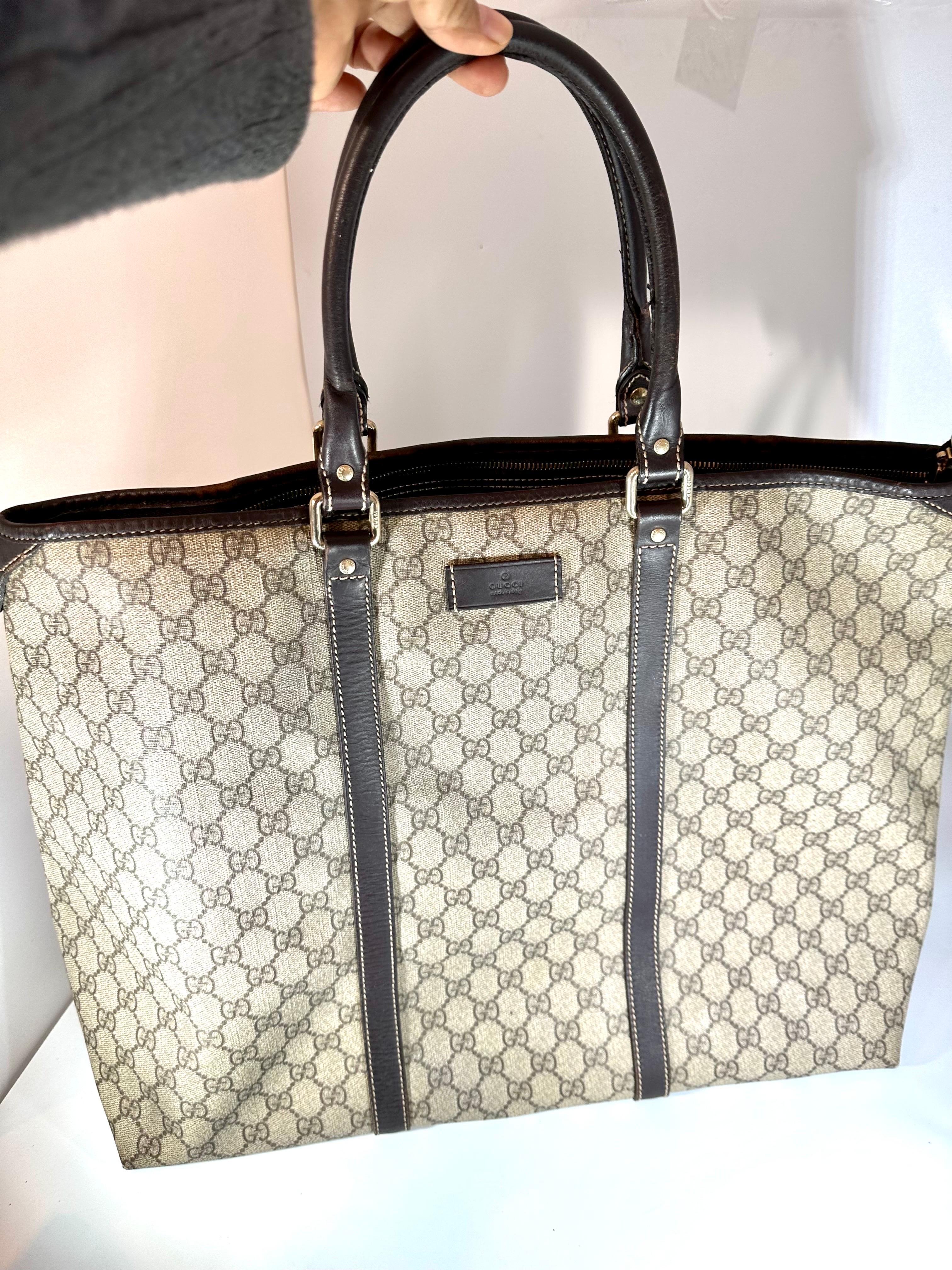 Gray Gucci XL Vintage Tan Monogram Canvas Tote Shoulder Bag   Travel bag