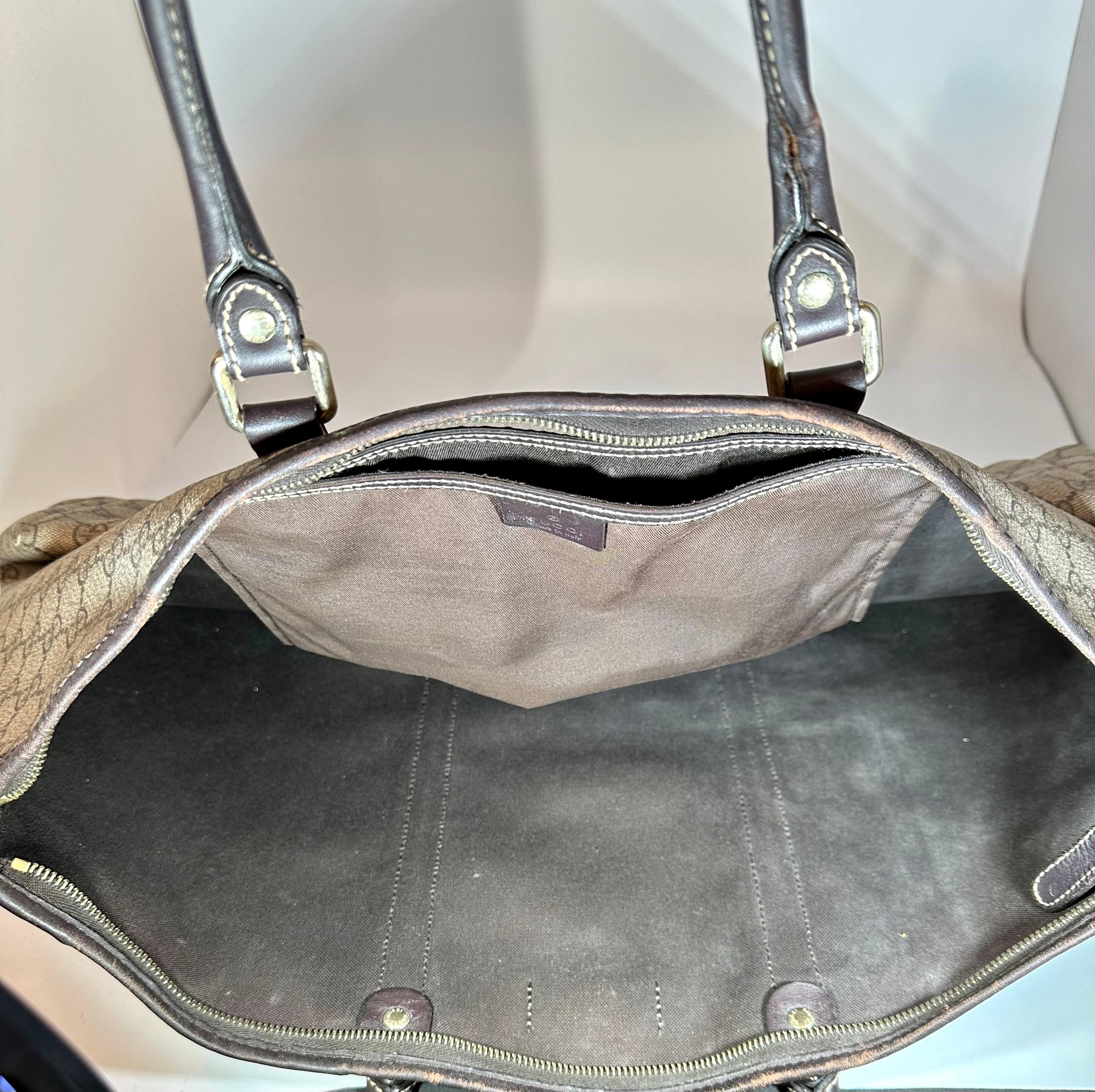 Gucci XL Vintage Tan Monogram Canvas Tote Shoulder Bag   Travel bag 1