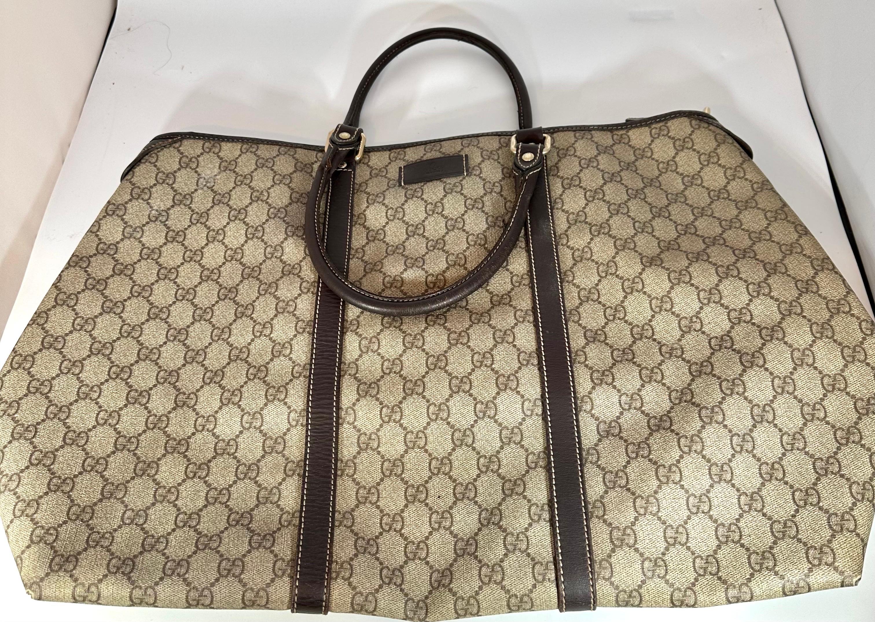 Gucci XL Vintage Tan Monogram Canvas Tote Shoulder Bag   Travel bag 2