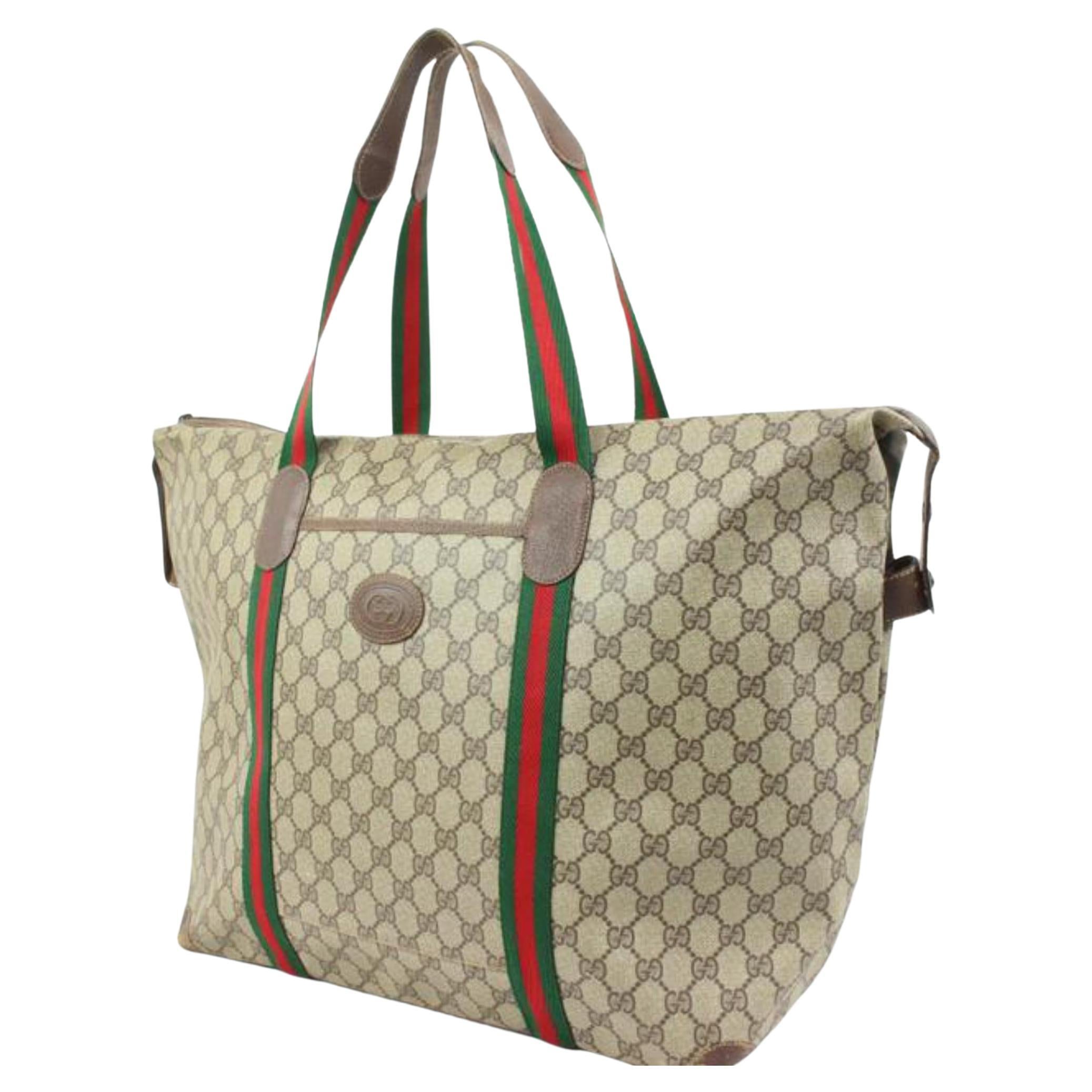GUCCI Vintage Tan GG MONOGRAM Canvas WEEKENDER Travel Bag at 1stDibs